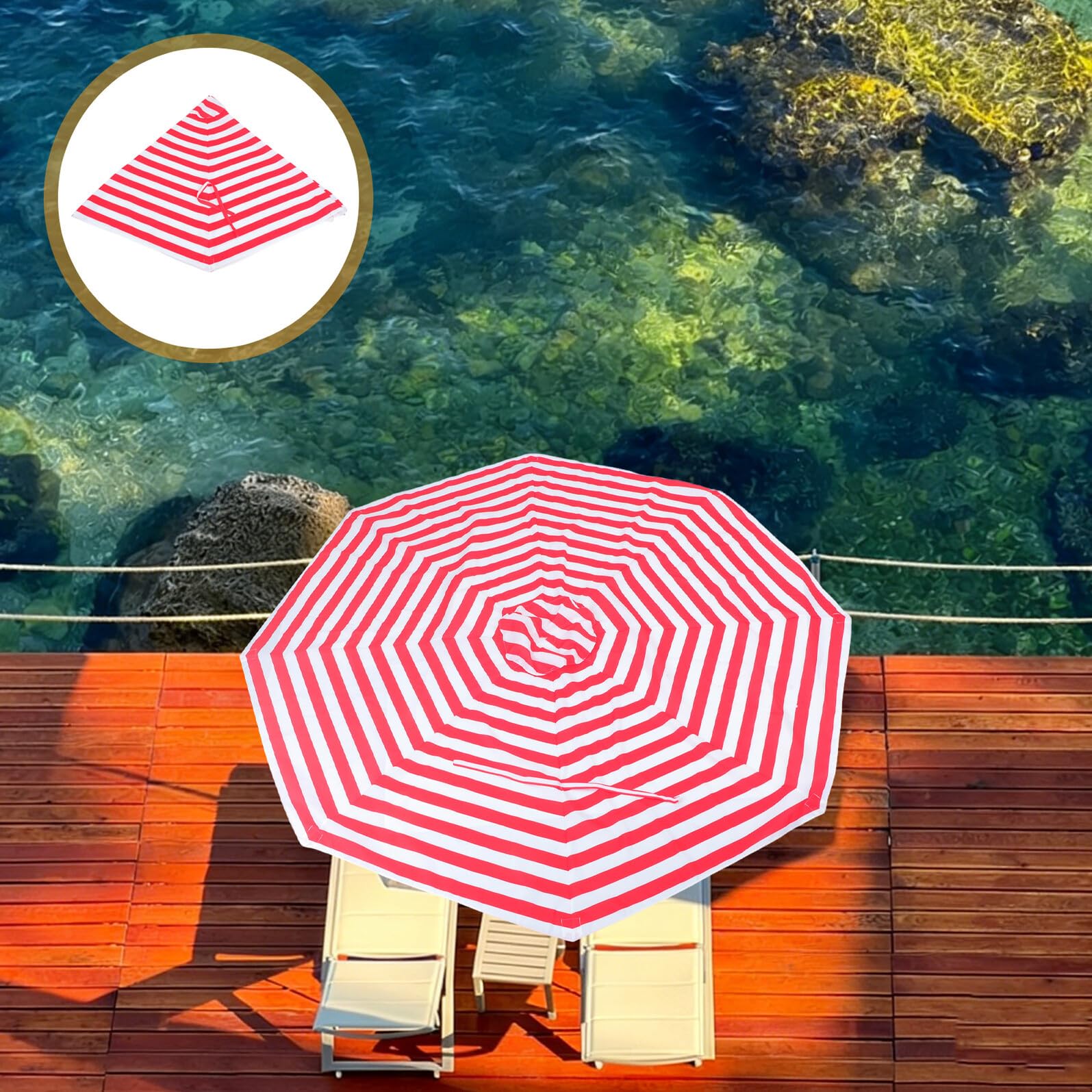 Toile de Remplacement pour Parasol de Jardin 2,7 M Rouge en Polyester Imperméable 8 Baleines, Protection Solaire Réglable pour Jardin et Plage