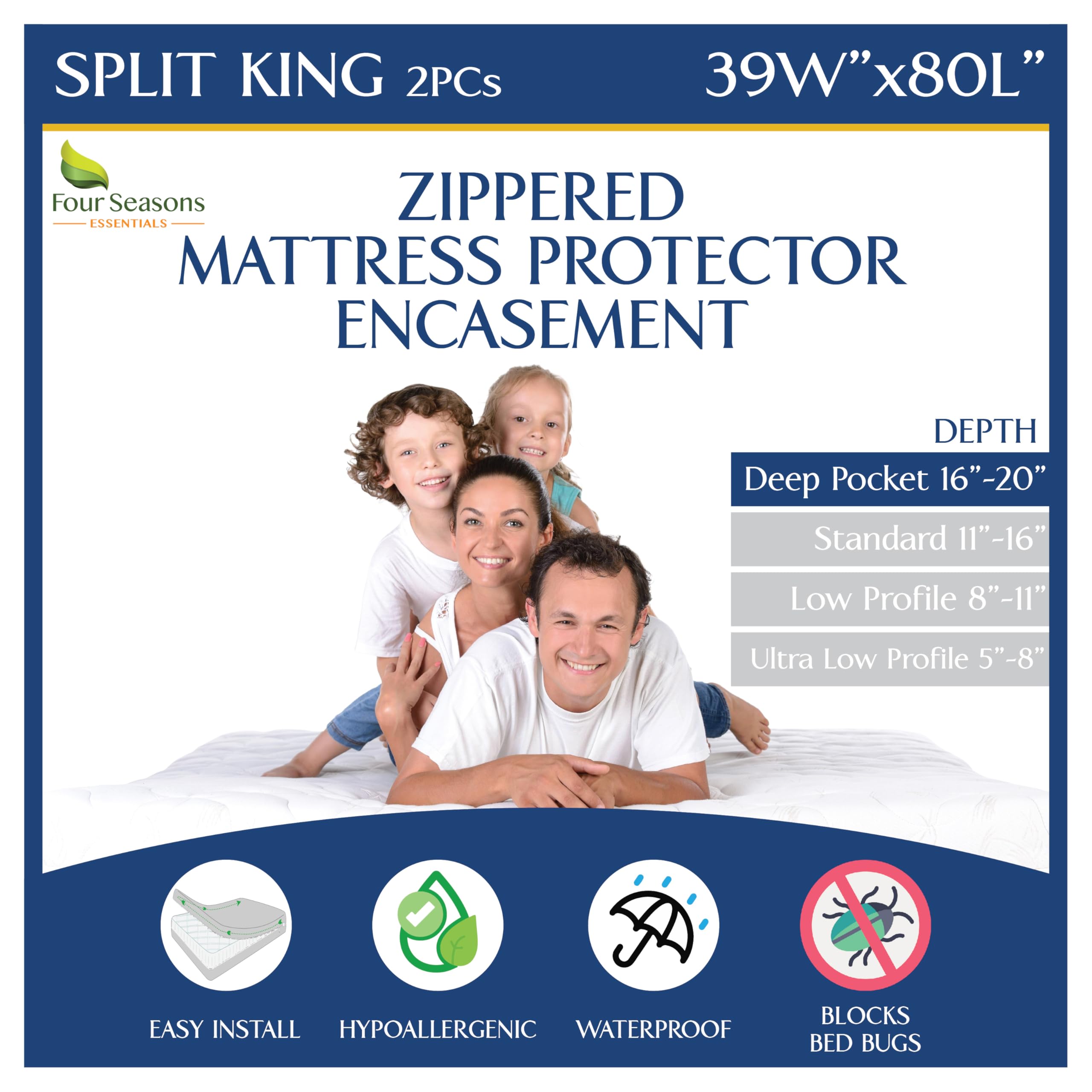 Split King Mattress Encasement 39" x 80" (2PCs) - 17 Inch-image-33