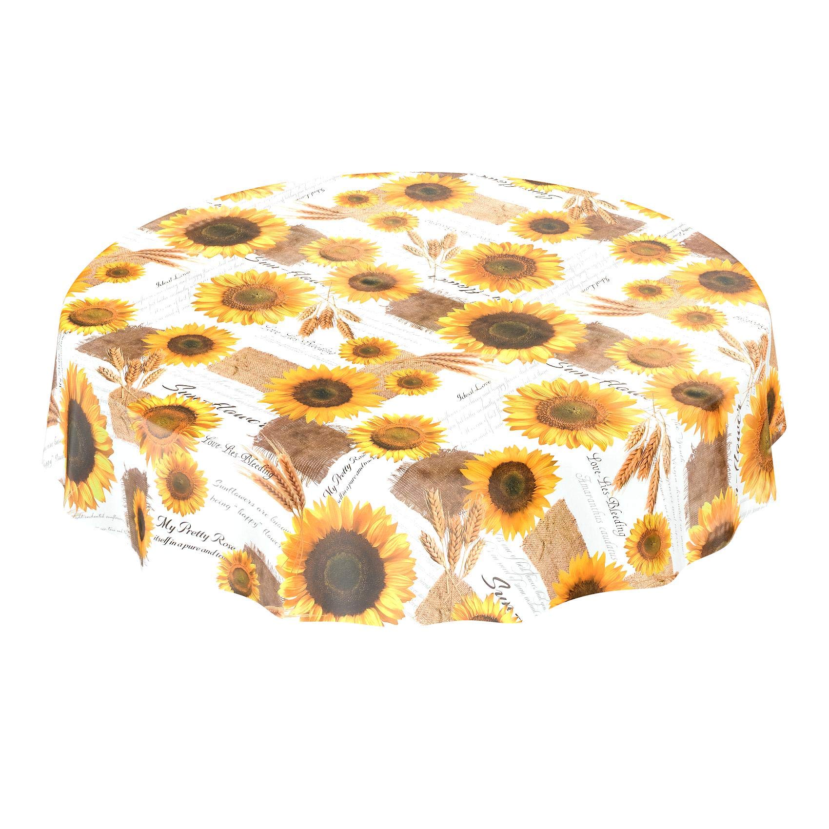 Anro Mit Muster Waxed Cloth Tablecloth Sunflowers Summer Wheat Yellow, Choice Of Sizes, Wax Cloth, Rund 140Cm