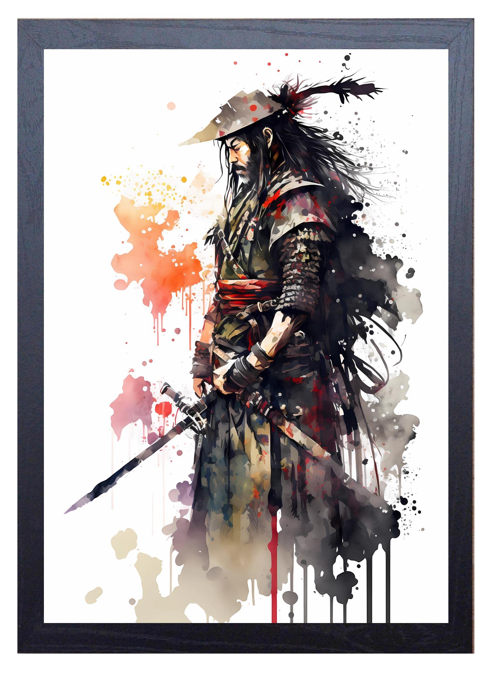 Beauitiful vivid fine art print of a Japanese Samurai Warrior painting (picture 7) Print size 29.7cm x 21cm