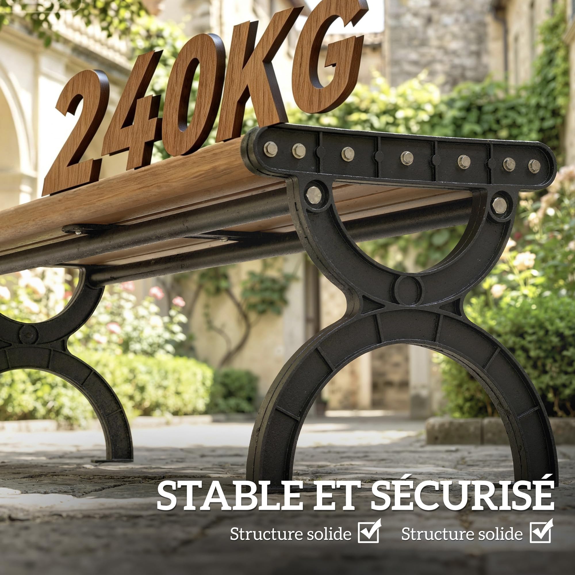Outsunny Banc de Jardin Banc extérieur 2 Places avec Cadre en Métal et Assise à Lattes, antirouille, pour terrasse, Patio, pelouse, 124 x 39 x 39 cm, Effet Bois