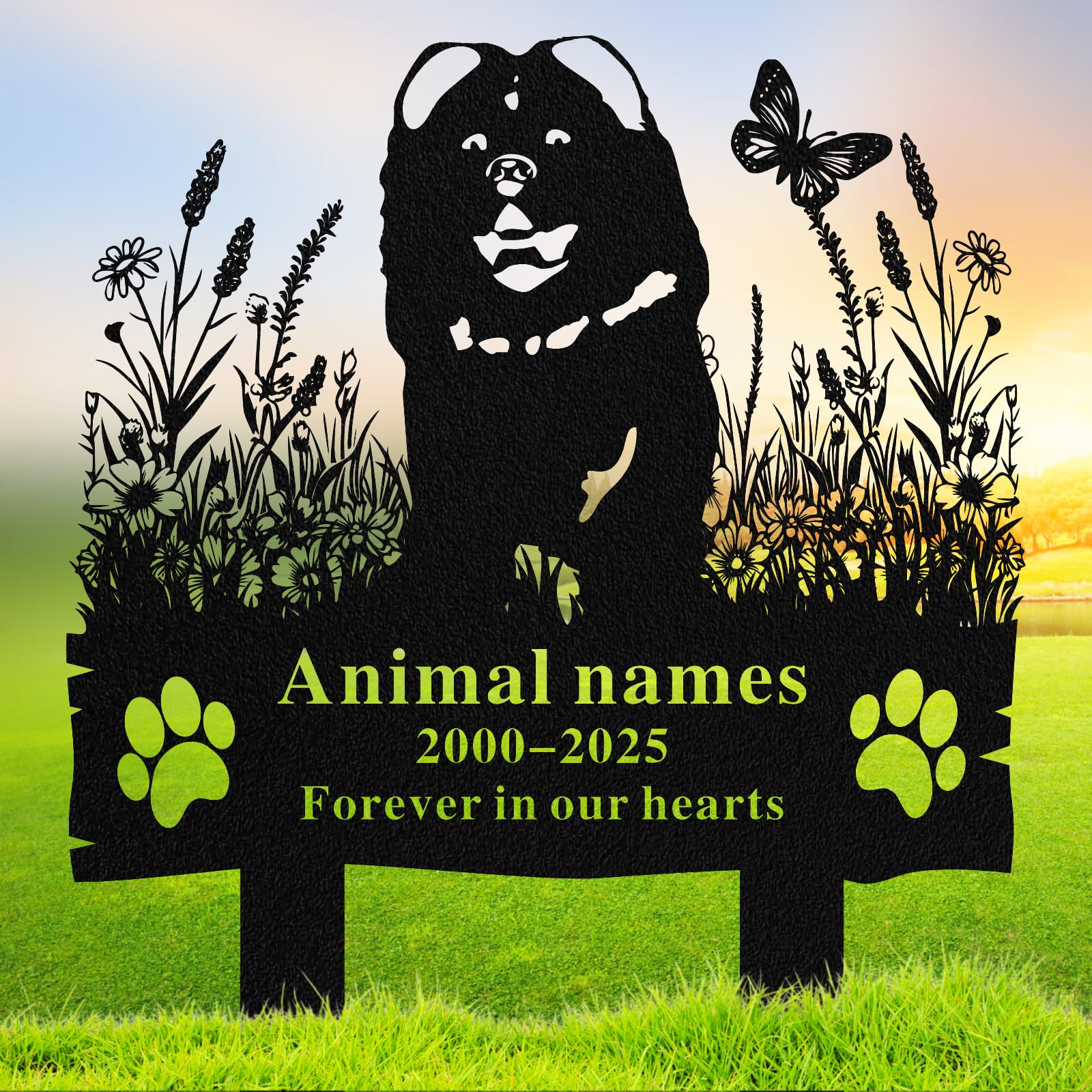 Quanqiuyi Imperial Chow Chow Memorial Stake - Metal Baked Enamel Grave Marker, Waterproof Lion Dog Plaque for Garden, Sympathy Gift for Pet Loss