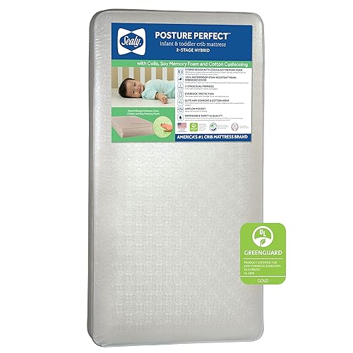 Sealy Posture Perfect - Colchón impermeable de 2 etapas para cuna y colchón para cama de bebé, espuma viscoelástica híbrida y 150 bobinas de alta