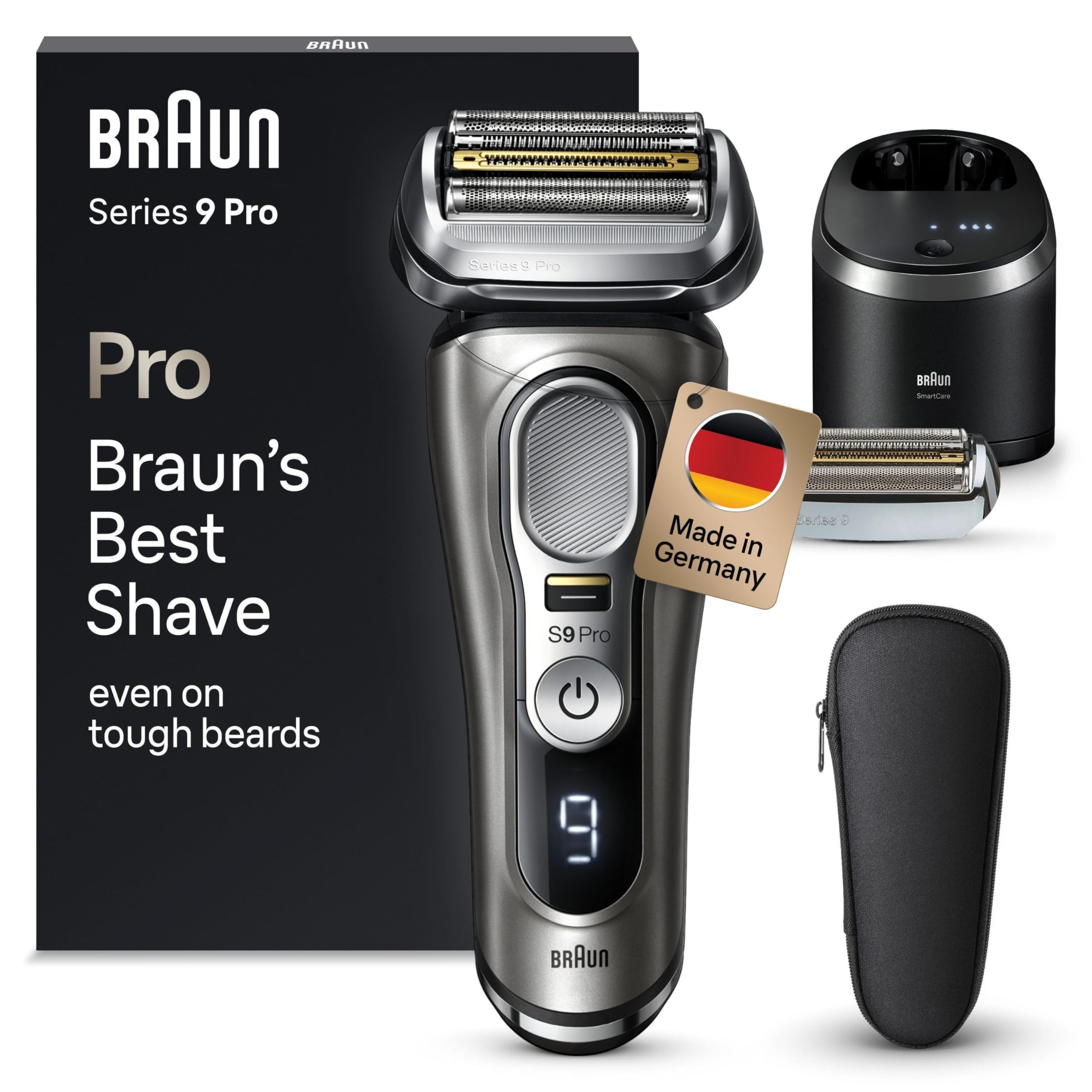 Braun Series 9 Pro Premium - Rasoio da uomo con testa di rasatura 4+​1, rasoio elettrico e trimmer, con testina di rasatura, durata della batteria 60 minuti, applicazione bagnata e asciutta su barba da