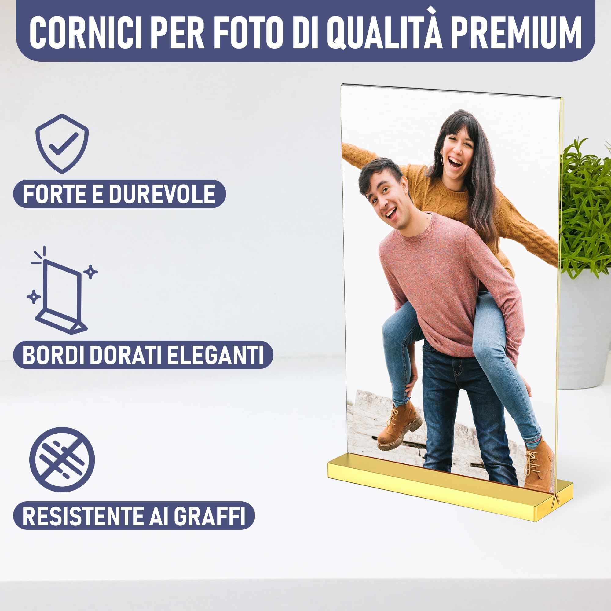 Lussuose cornici in acrilico dorato A4, Confezione da 6, splendide esposizioni fotografiche, migliora l'atmosfera del tuo evento con eleganti segnaposto dorati, supporto per segno dorato