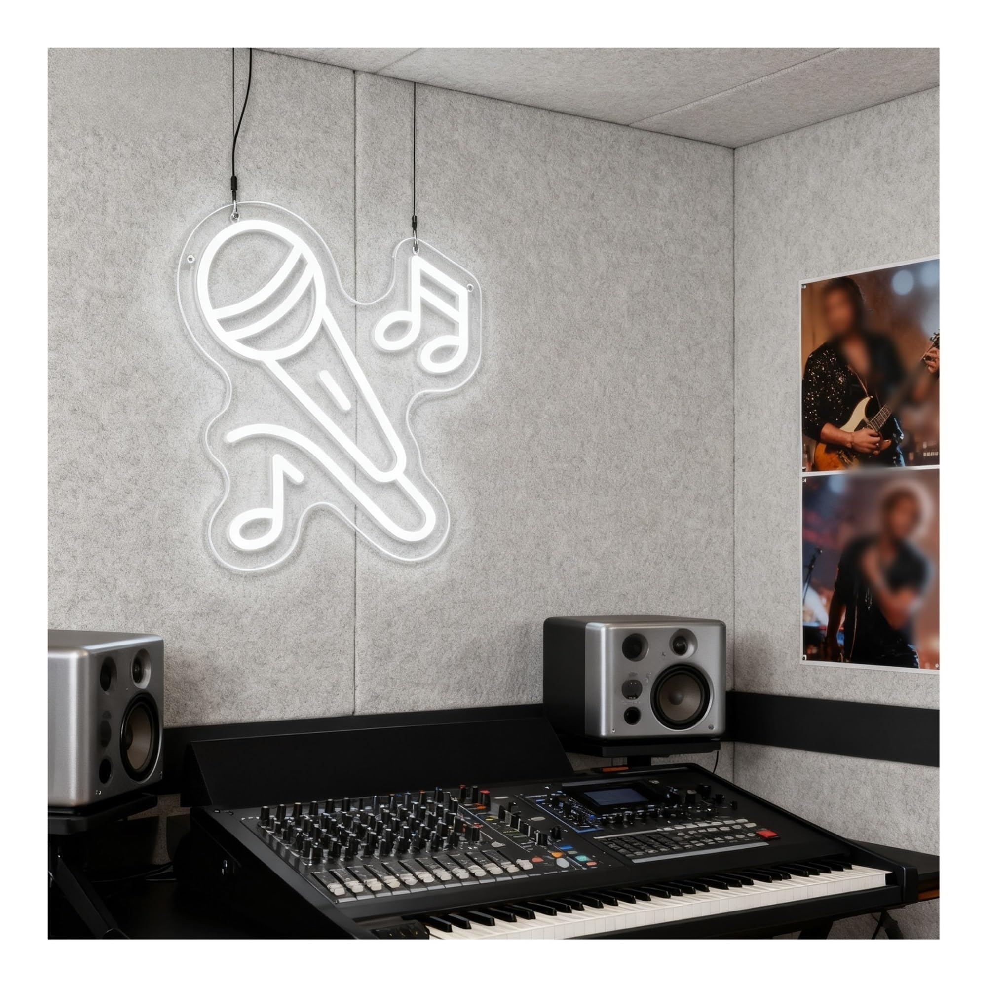 Insegna al Neon Insegna Al Neon Con Microfono, Note Musicali, Luce Per Karaoke, Bar Dal Vivo, Studio Di Casa, Decorazione Per Amanti Della Musica, 30,5x29cm