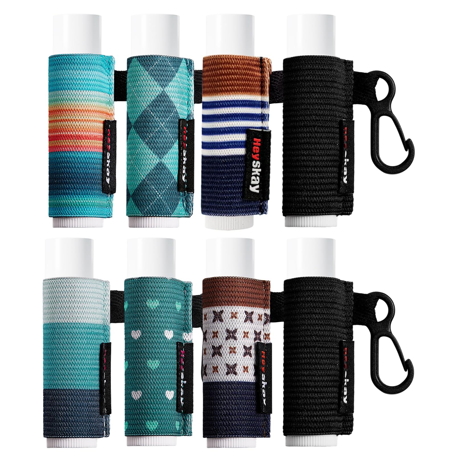 HEYSKAY 8PCS Lip Balm Keychain Holder Compatible with Chapstick, Stocking Stuffers Gifts Keychain Lip Gloss Holder Key Chain Lipstick Holder Sleeves(