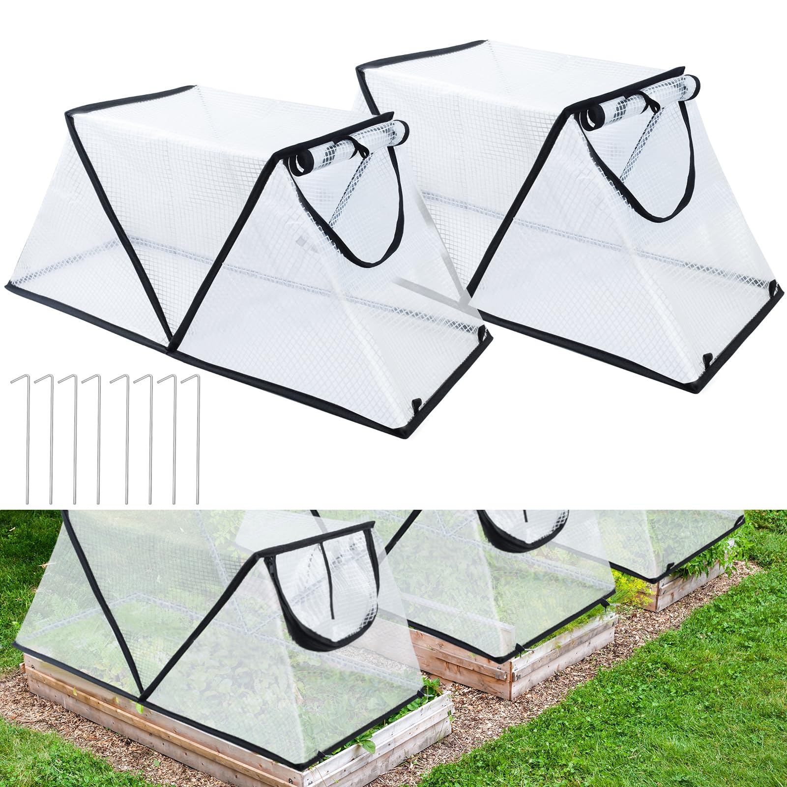2Pack Garden Row Accelerator Plants Cover, Foldable Raised Garden Bed Cover with Zipper Door Waterproof Small Greenhouse Plant Cage Guard Protector for Vegetable Flower Fruits from Animals,31×13×14In