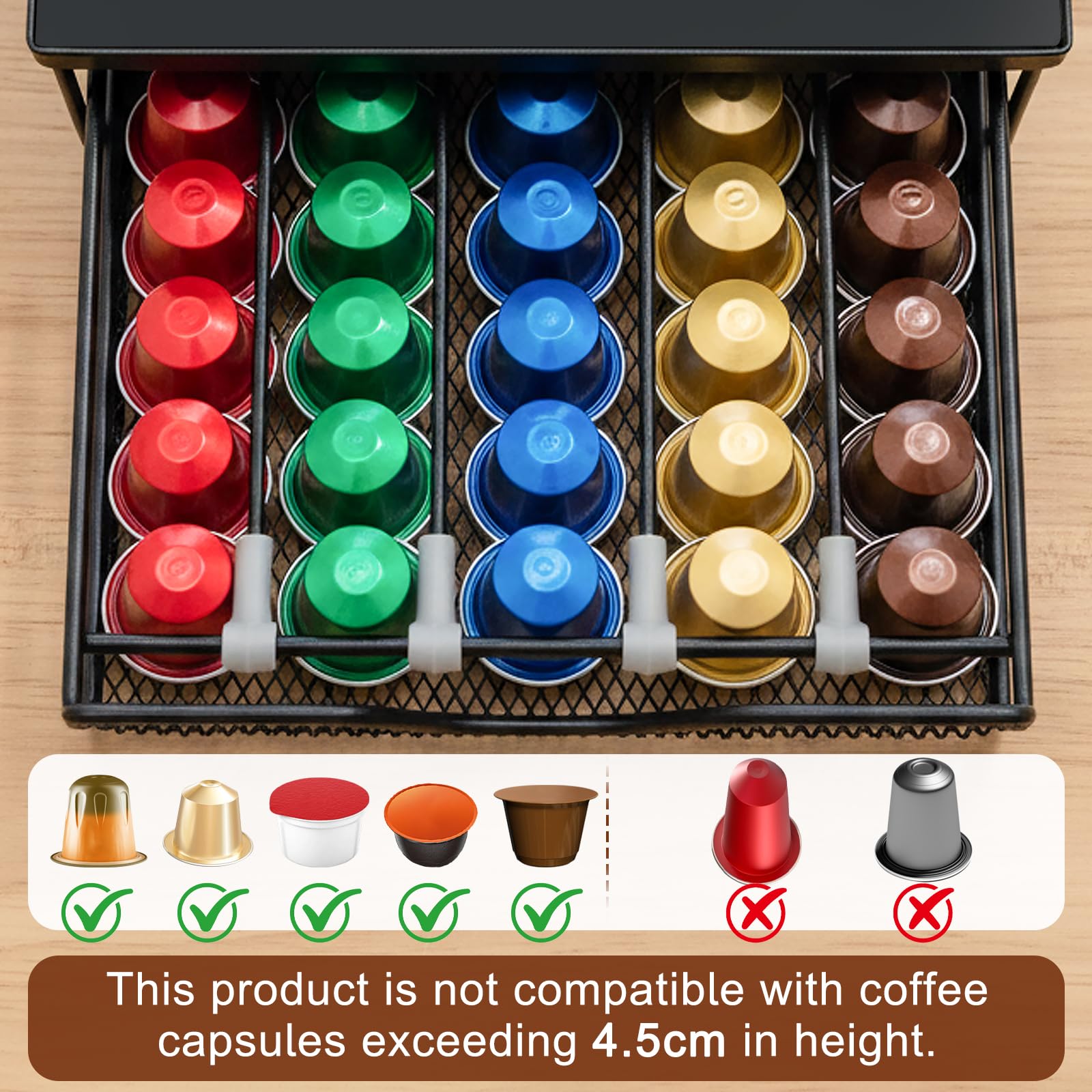 Organizador para cápsulas de café, ajustable, organizador con cajón dispensador de cápsulas, apto para cocinas, oficinas y viviendas de alquiler, negro