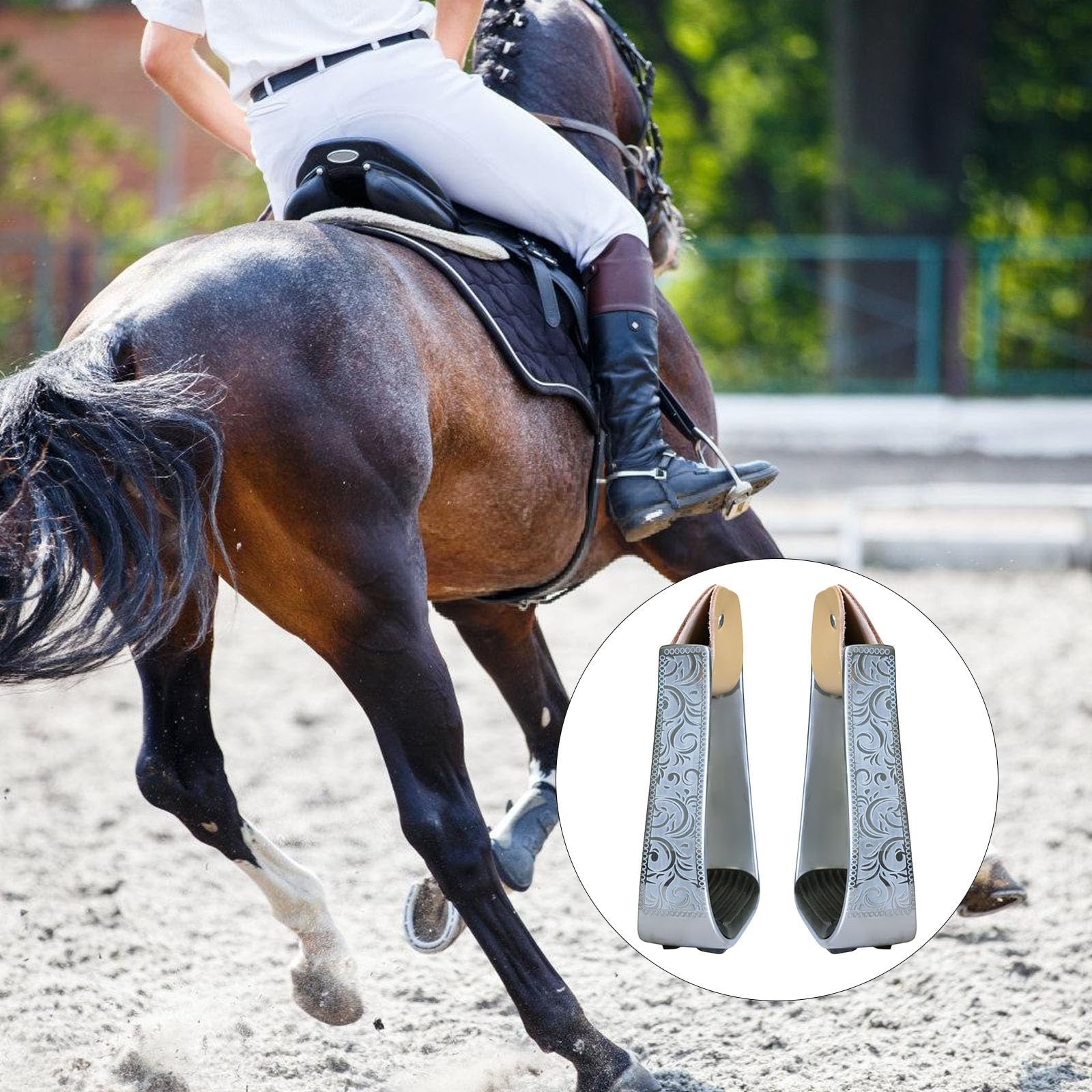 Estribos de aluminio acolchados occidentales ligeros para montar a caballo para sillines de equitación, suministros de sobrecalzado con alfombrilla de goma antideslizante