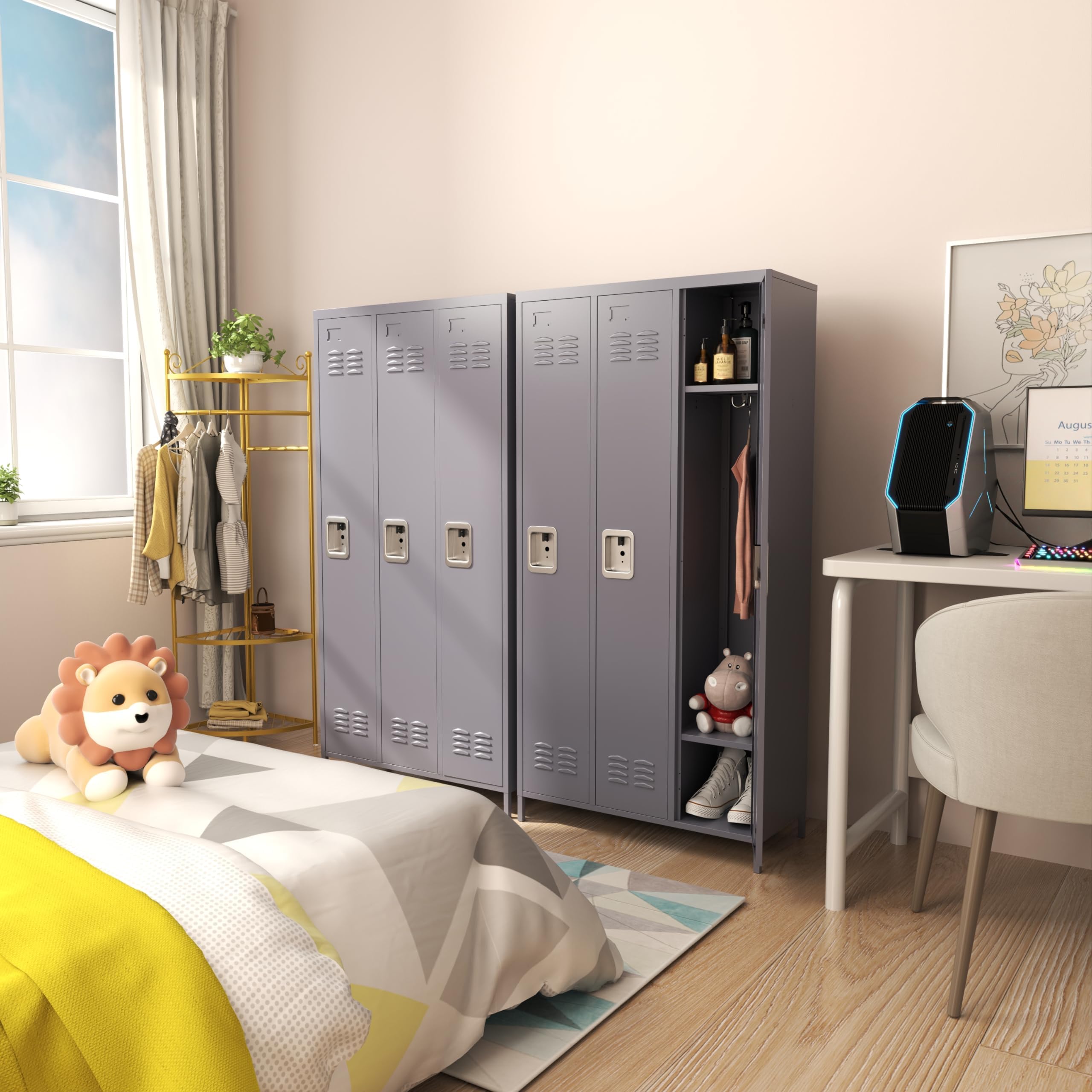 BIZOEIRON 3 Doors Locker Storage Cabinet, Metal Locker for Employees, 72