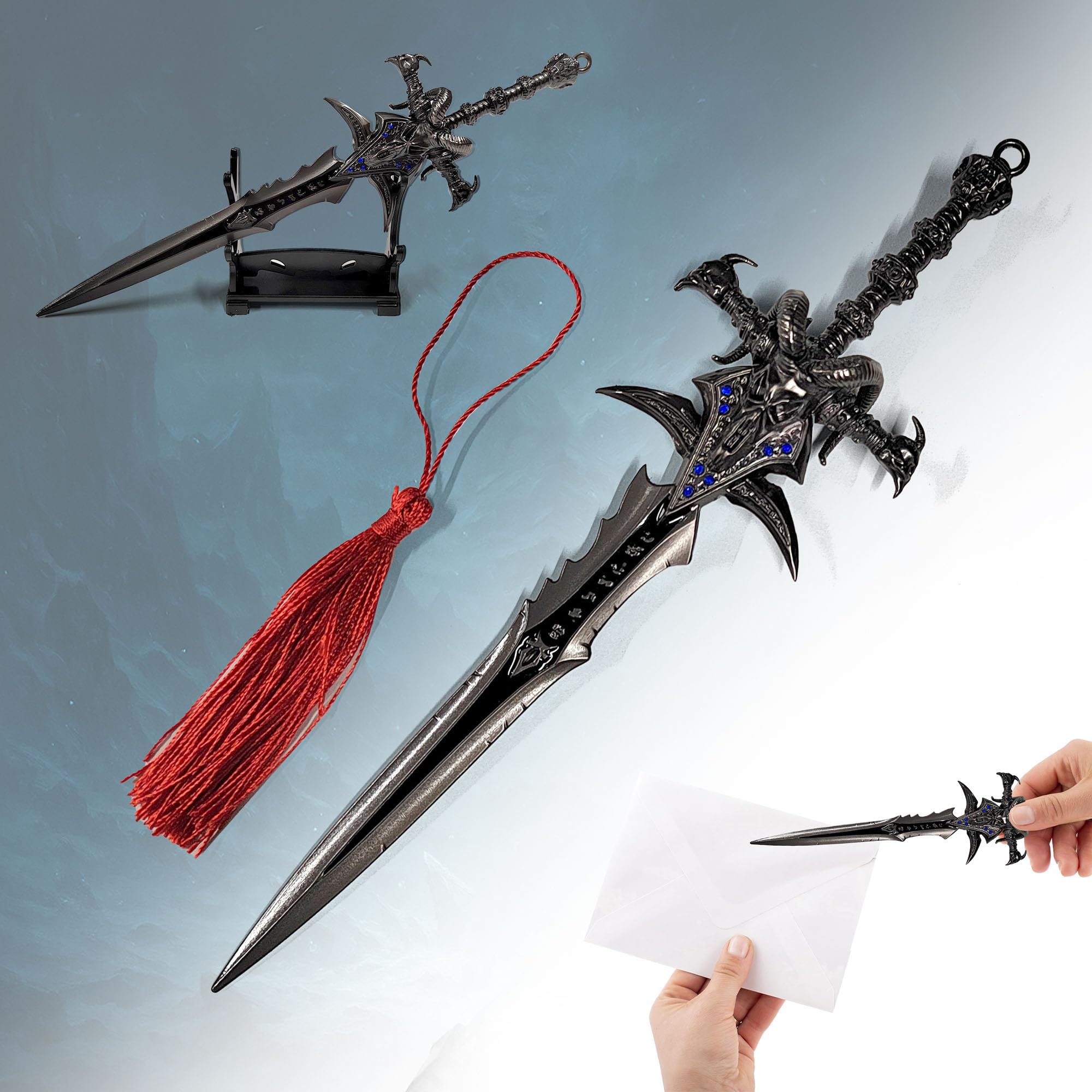Swords and more World of Warcraft Frostmourne Letter Opener with Base 22.5cm Home Office Accessory Gift Merch ise for Fans & Collectors