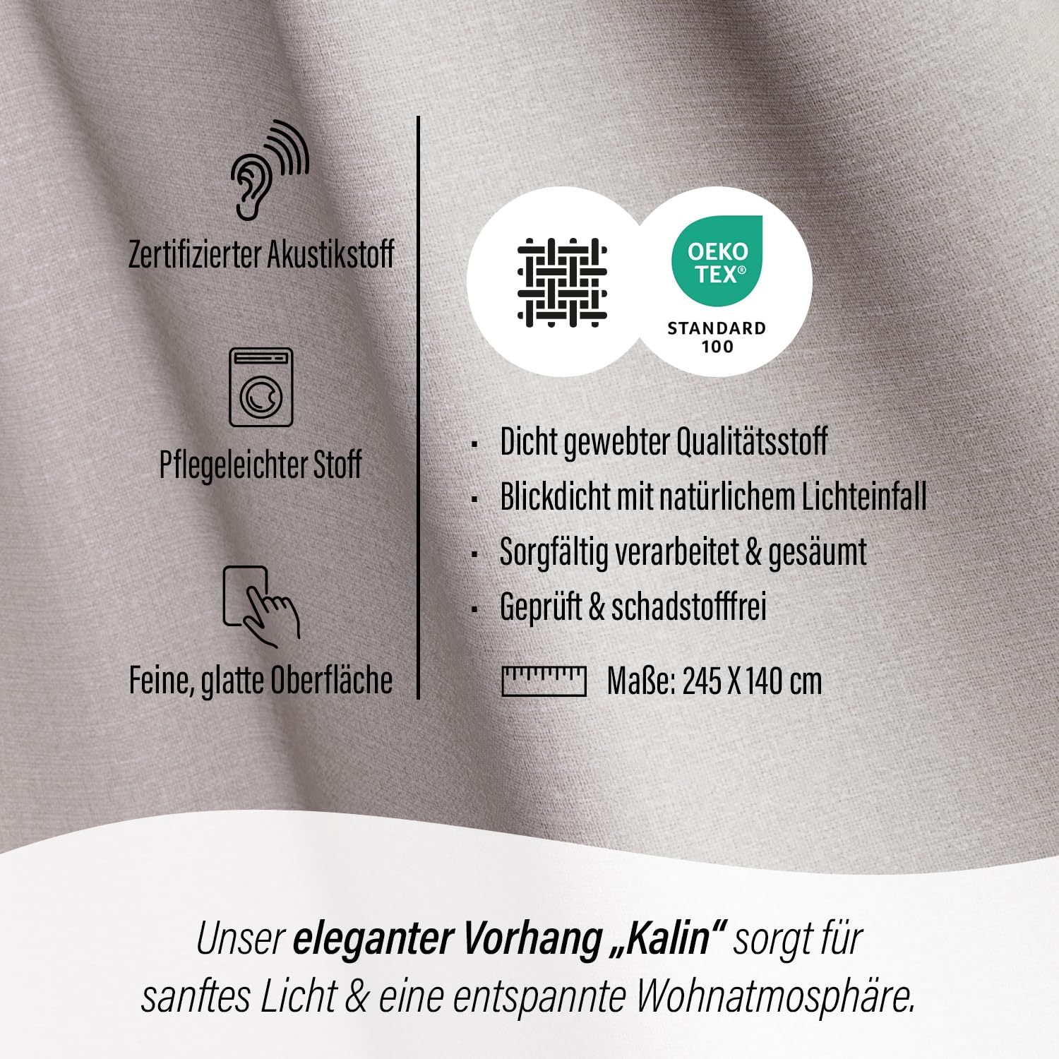 Homing Akustikvorhang Kalin Natur | Schlaufenvorhang inkl. Multifunktionsband | Blickdichter Vorhang Schlafzimmer & Wohnzimmer | Vorhang Blickdicht mit verdeckten Schlaufen | 140x245 cm | 1 STK.