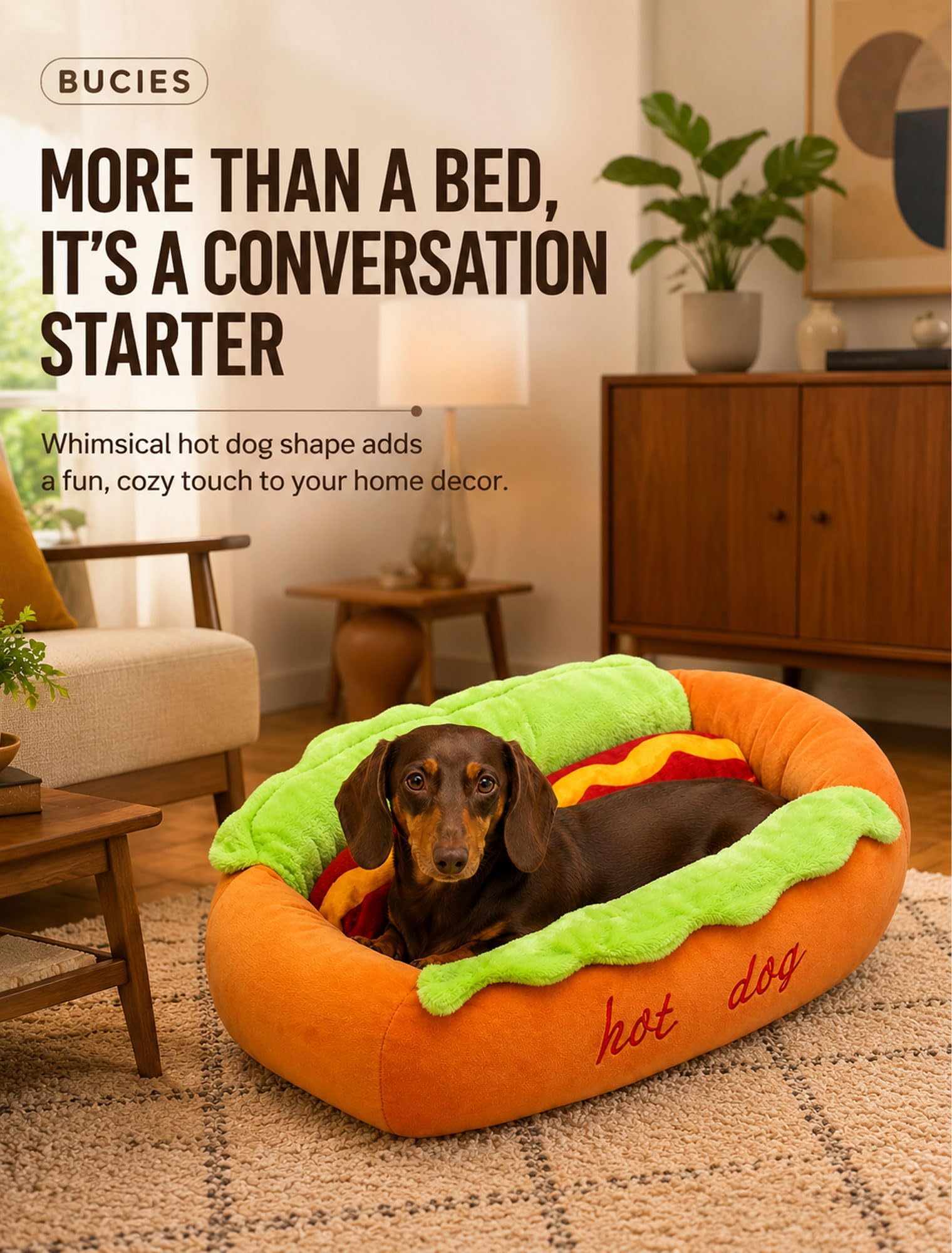 Cuccia Hot Dog per cani piccoli e gatti, letto in peluche con cuscino rimovibile lavabile, nido caldo e morbido per bassotto, cucciolo e gattino (XL)