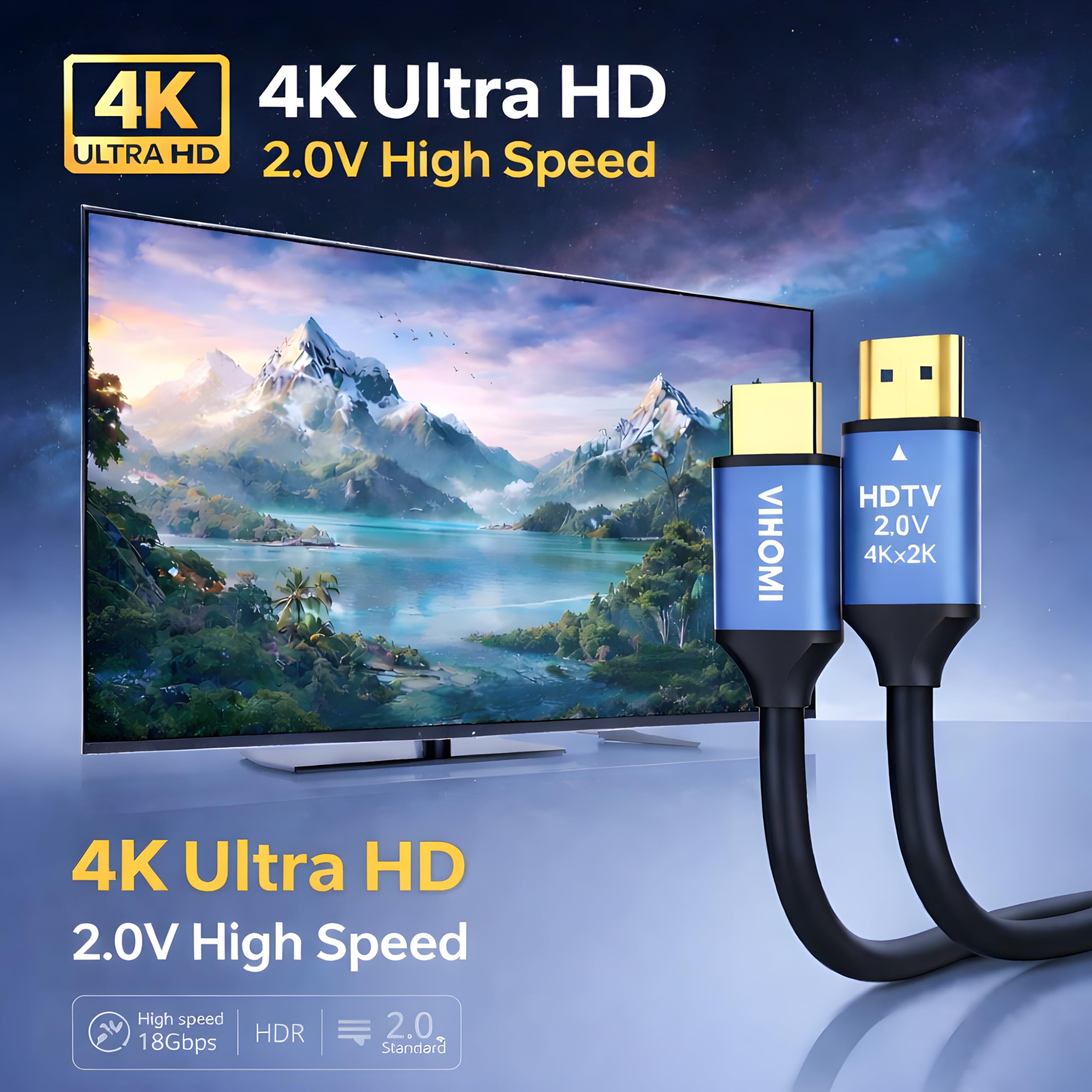 4K HDMI Cable 15 Meter, HDMI 2.0 High Speed Cable with Blue Metal Connectors, Supports 4Kx2K UHD, HDR, Mirror & Extended Mode for Gaming, Laptop, TV, Monitor, Projector — Amazon image 3