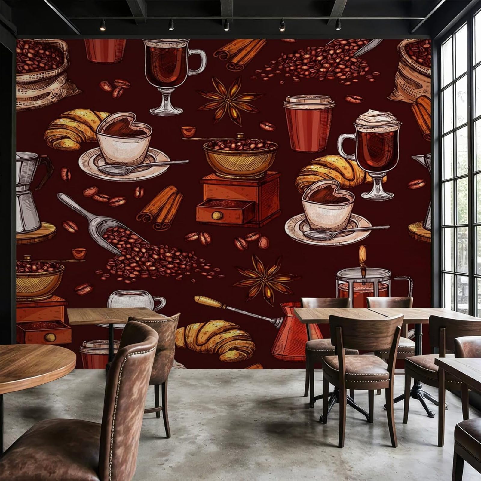 kfjhgbdshhj Photo Wallpaper Coffee House Barista Beans Cinnamon Vintage Non-Woven Modern Living Room Bedroom Kitchen Wall Decoration Motif Wallpaper,300cmx210cm Stickers - Frameless Painting - Poster