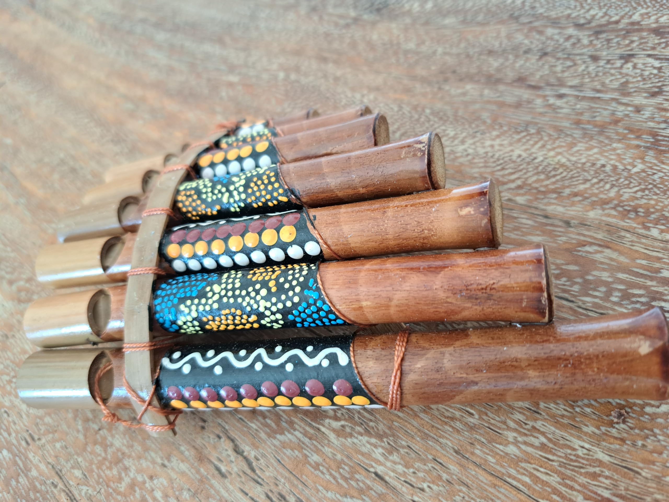 Flûte de pan en bambou Instrument de musique bois artisanale 7 tubes dot painting