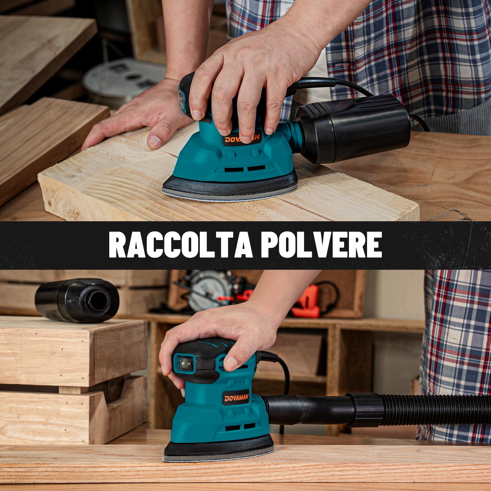 DOVAMAN DLS03A Levigatrici di Precisione 130W, Fino a 12000RPM, 12PCS Carta Vetrata Adesiva, Due Opzioni di Raccolta della Polvere, Bassa Vibrazione, Levigatrice per Legno e Acciaio