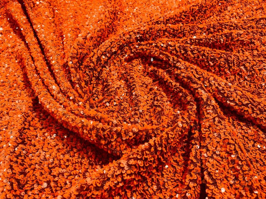 New Creations Fabric & Foam Inc, 58/60" Wide Shiny 5mm Sequin On A 2 Way Stretch Velvet (1 Yard, Burnt Orange/Rust)