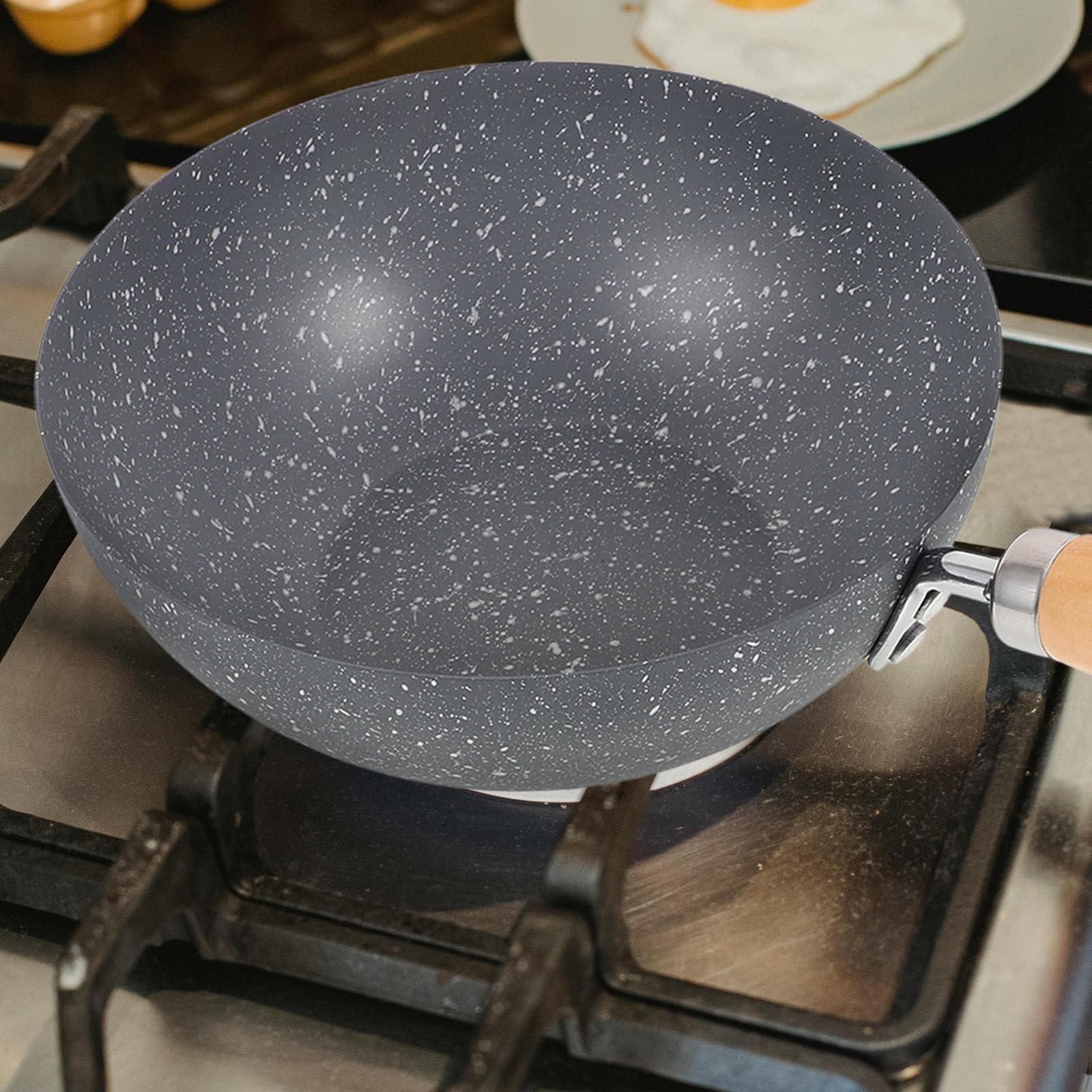 Kleiner Wok mit Marmoroptik Antihaftbeschichteter Gusseisen kochwok für Herd Grill Vielseitig zum Braten Dünsten Kochen Schnelles Gleichmäßiges Erhitzen Robust Haushaltsgerecht