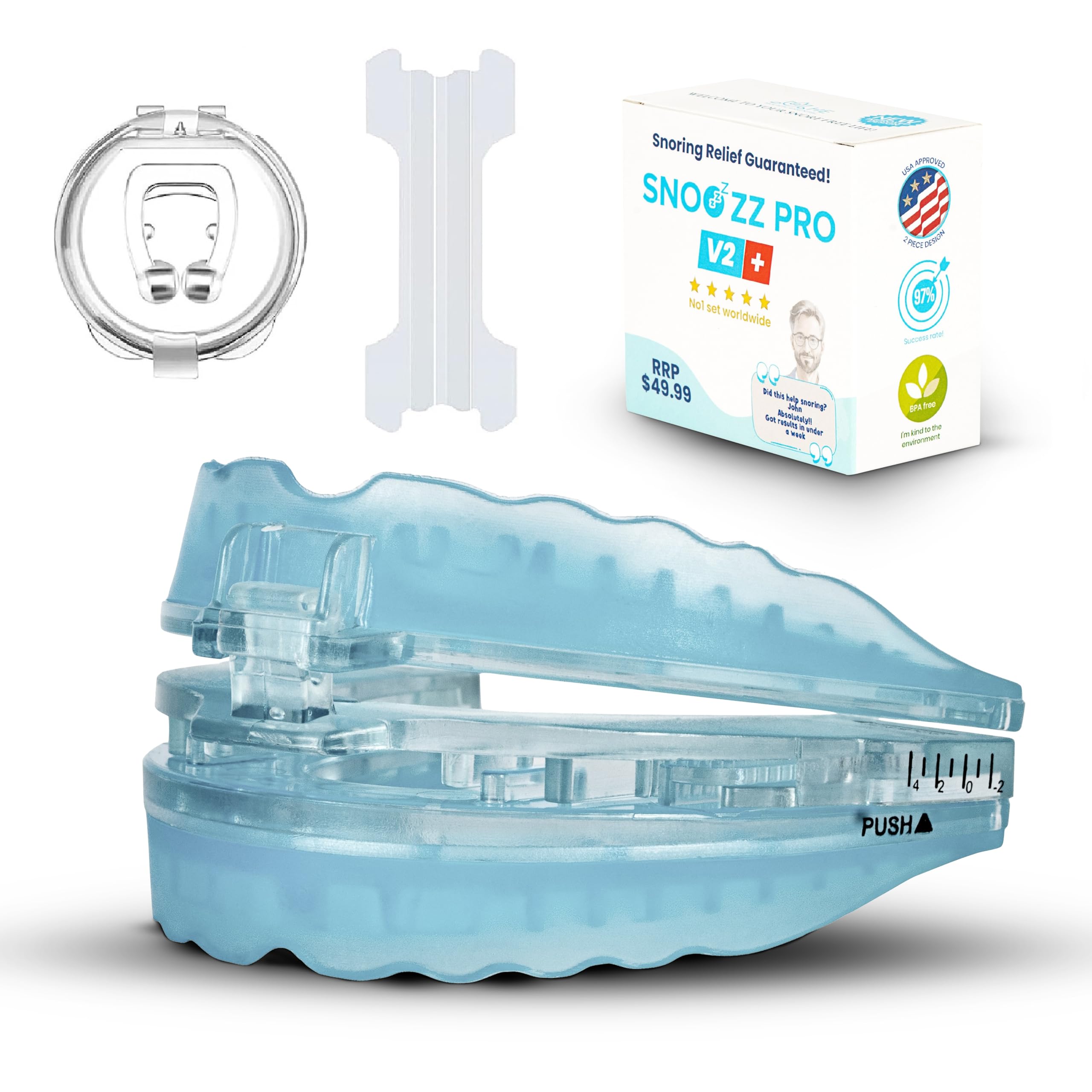 -No1 SNOOZZ PRO V2 with All Accessories- USA Approved 2pc Design, FDA Cleared Medical Grade Material, Anti Snoring Devices, Snoring Mouth Guard, Snoring Solution, Stop Snoring Anti Snoring Mouthpiece