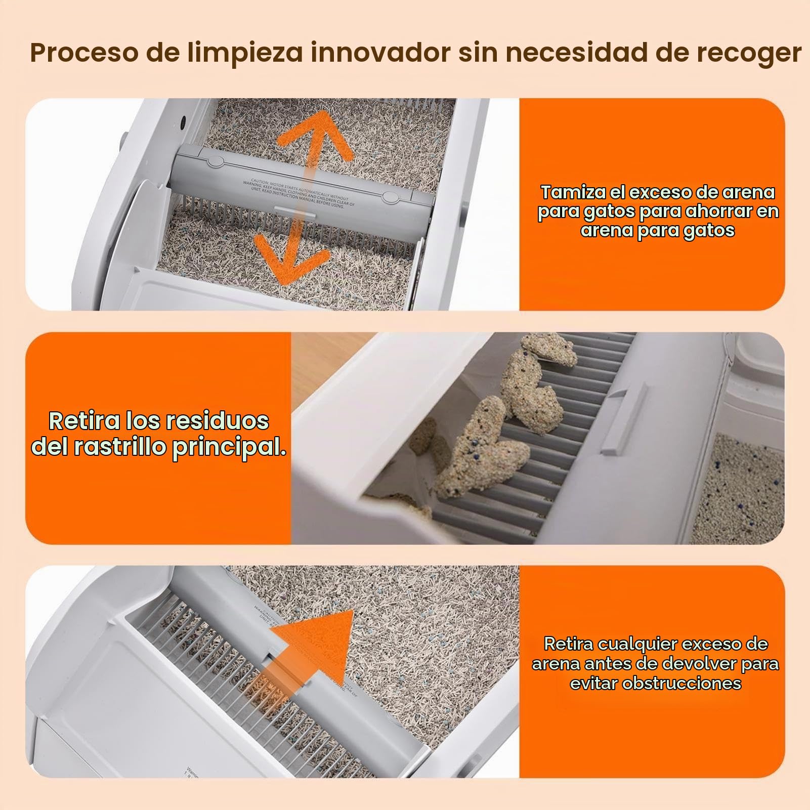 Arenero Automático para Gatos Autolimpiable 5 L con App – Control de Olor y Luz UV, Diseño Abierto para Gatos Grandes y Varias Mascotas, Bandeja Inferior Antifugas