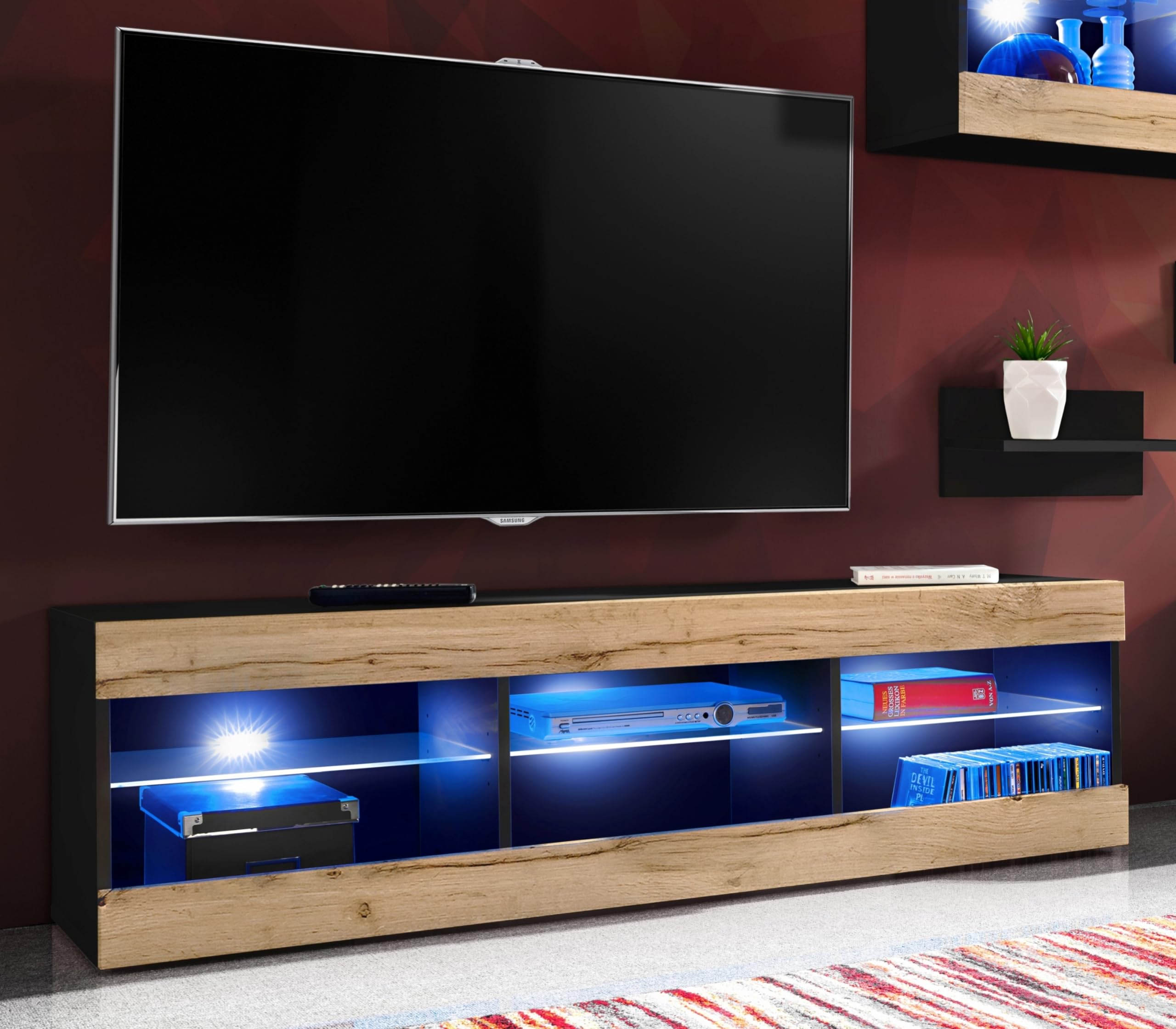 Set Mobili Porta TV Komodee Tivoli Grande | 250x159x35cm | Nero Con LED RGB | Per Soggiorno E Camera - Foto 4