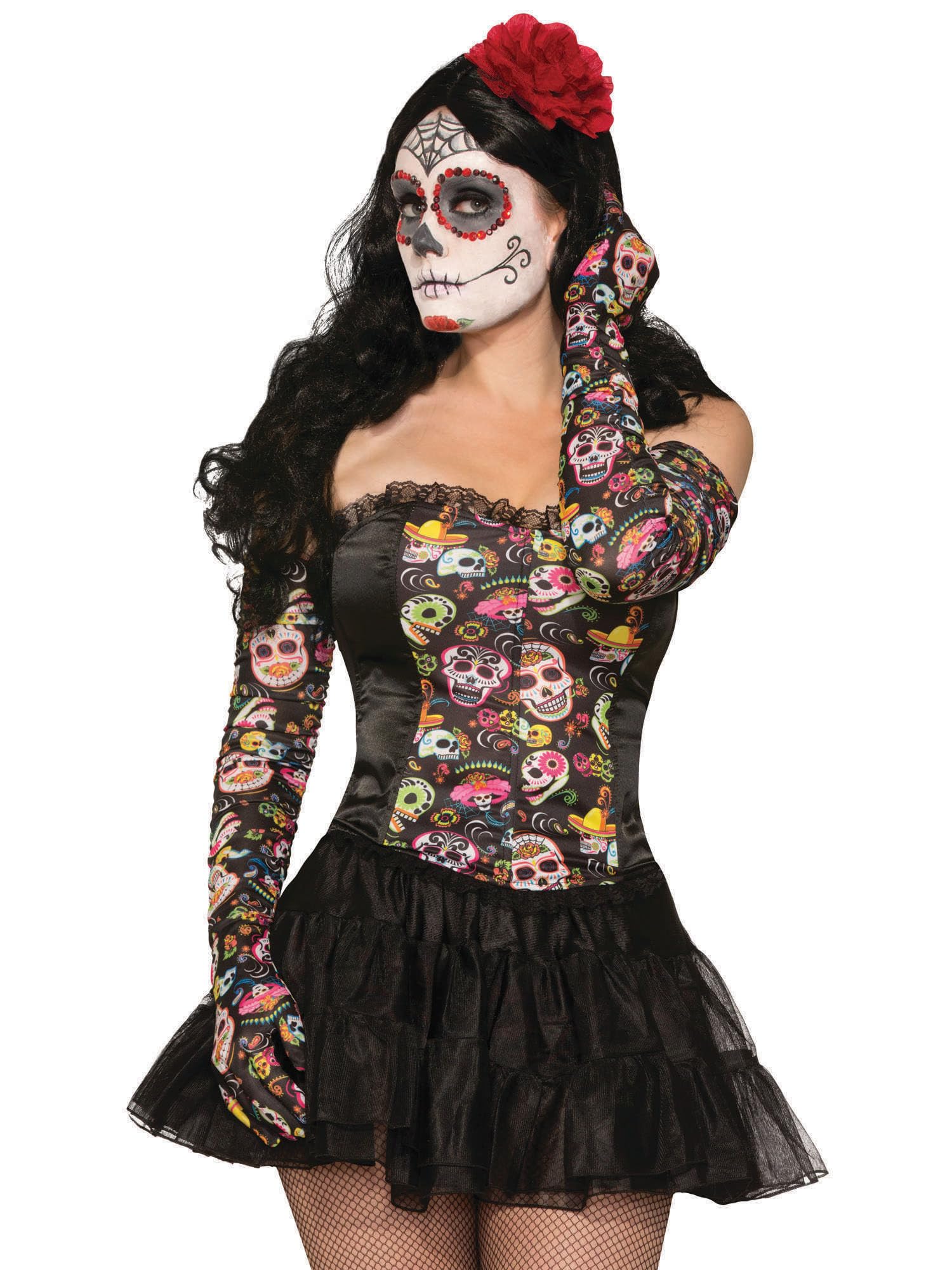 Rubies Adult Day of The Dead Sugar Skull Long Ruched Gloves