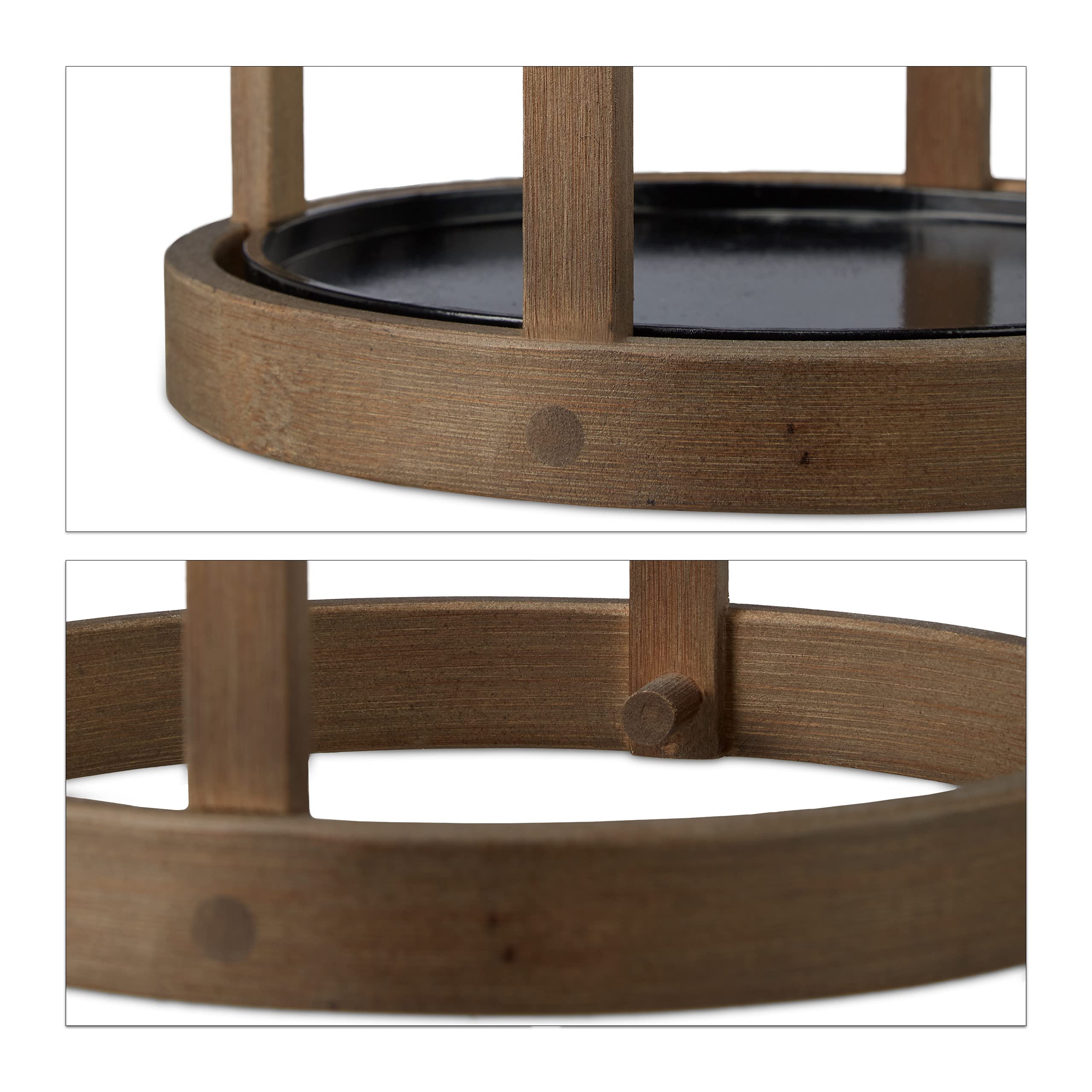 Relaxdays 10021482 Portaombrelli Rotondo, bambù, con Vaschetta Raccogli Acqua, Metallo, HxLxP: 45x20,5x20,5 cm, Marrone