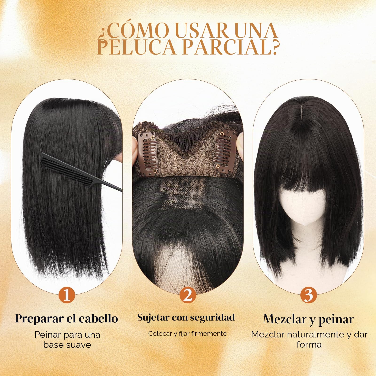 Sofeiyan Topper de Cabello para mujer,30 cm Tapa de Cabello con clip con flequillo,62 g sintéticos Toppers postizos de pelo natural Adecuados para personas calvas,Negro Natural y Castaño Oscuro