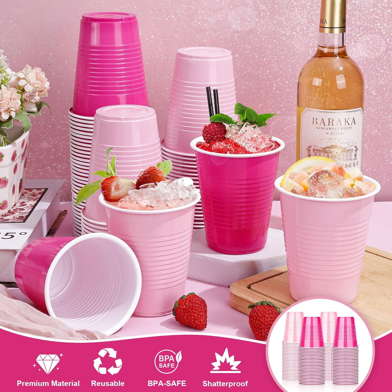 KesaPlan 100PCS 18 oz Plastic Cups, Party Cups Light Pink and Hot Pink Cup Disposable Drinking Cup Bulk For Bachelor Party Valentine's Galentine's Day Wedding Birthday Celebrations - Image 2