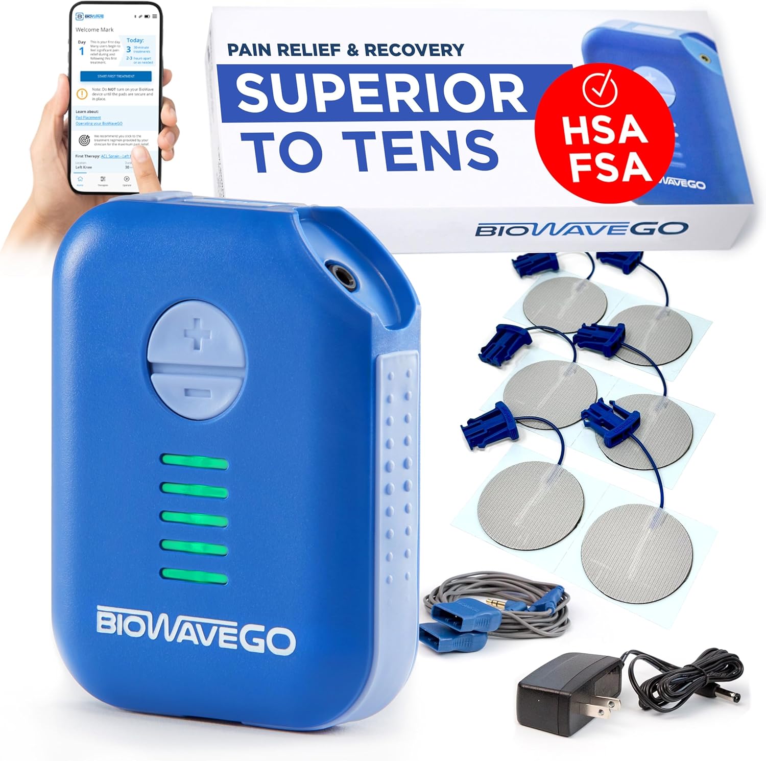 BIOWAVEGO Medical Grade TENS Unit Upgrade to TENS Machines for Pain Relief Clinically Proven ESTIM for Chronic Pain & Recovery HSA FSA Eligible