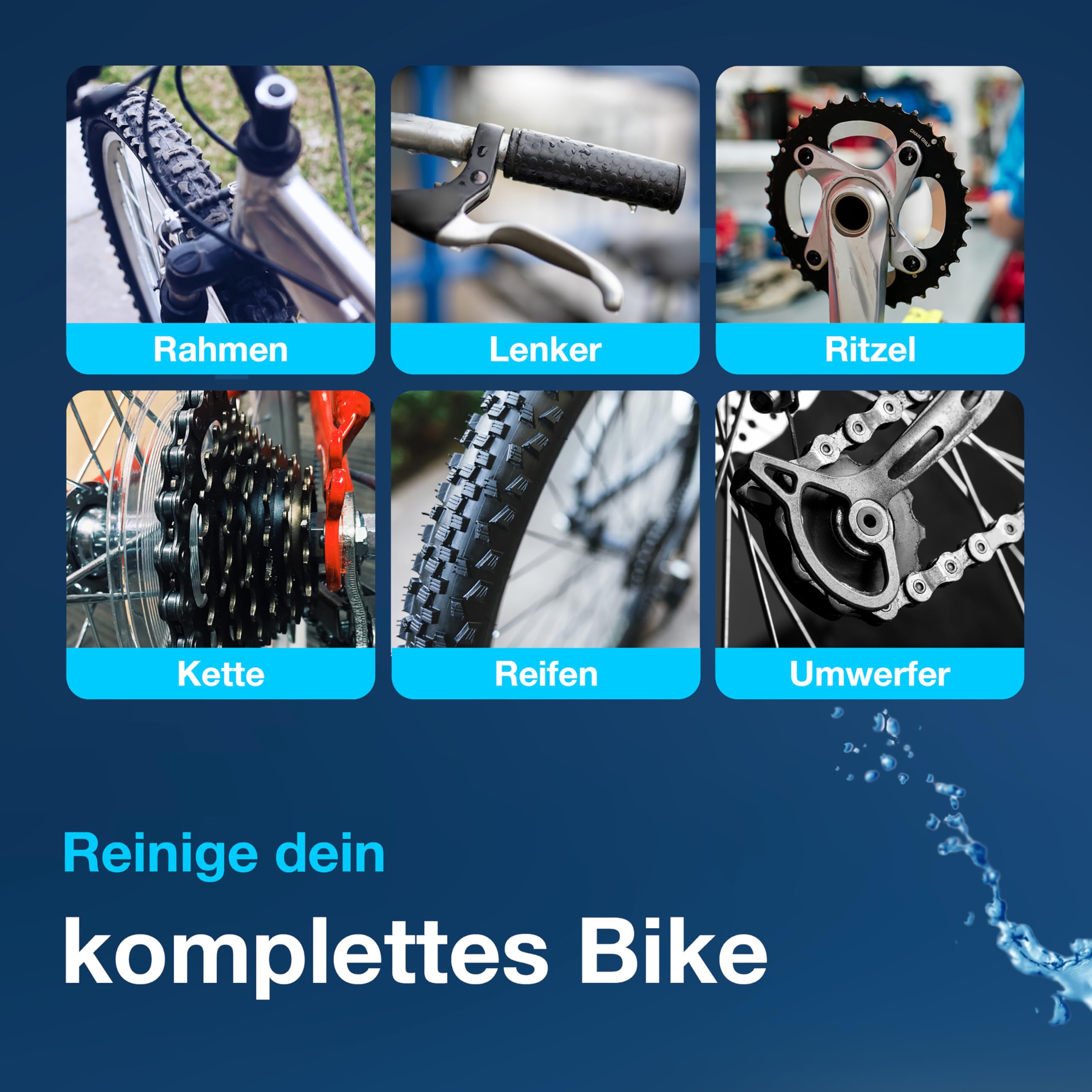 Fahrrad 2in1 Fahrrad Reiniger - für Kette/Antrieb/Rahmen - Kettenreiniger/Antriebsreiniger für Stahl/Edelstahl/Aluminium/Carbon/Kunstoff - 500ml / 1L (Foamster Set)