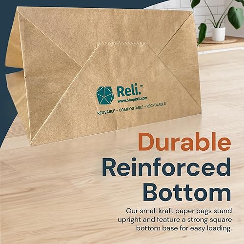 Miniatura 6 de Reli. Bolsas de papel pequeñas con asas de 5.25 x 3.25 x 8 pulgadas | Paquete de 110 | Bolsas de papel kraft marrón con asas planas a granel | Ideal