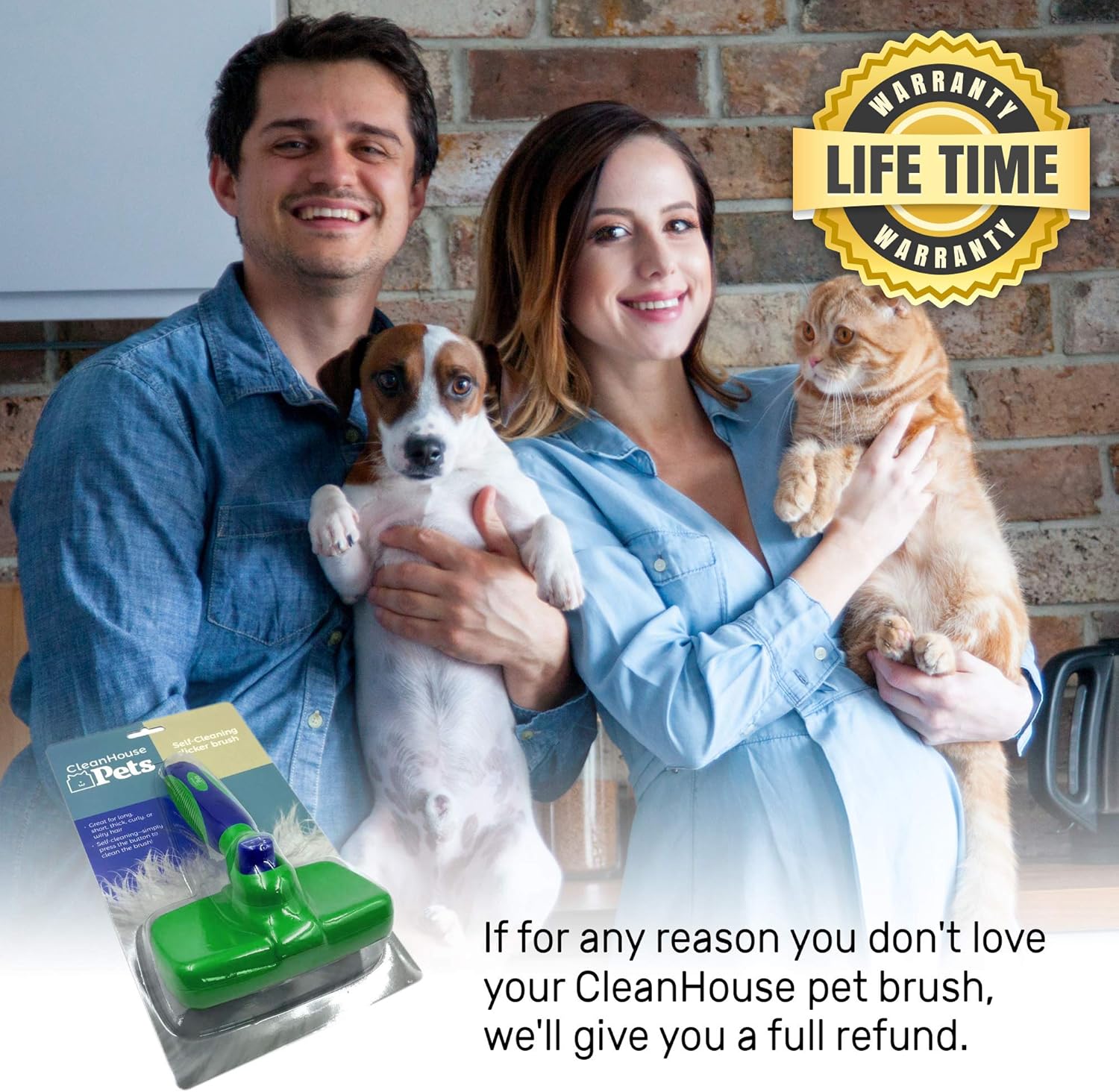 CleanHouse Pets Cat & Dog Hair Brush - UPGRADED PAIN-FREE BRISTLES - Easy to Clean, Gently Removes Loose Hair, Mats, Tangles on All Hair Types - Perfect Dog Cat Brush for Shedding and Grooming - Blue