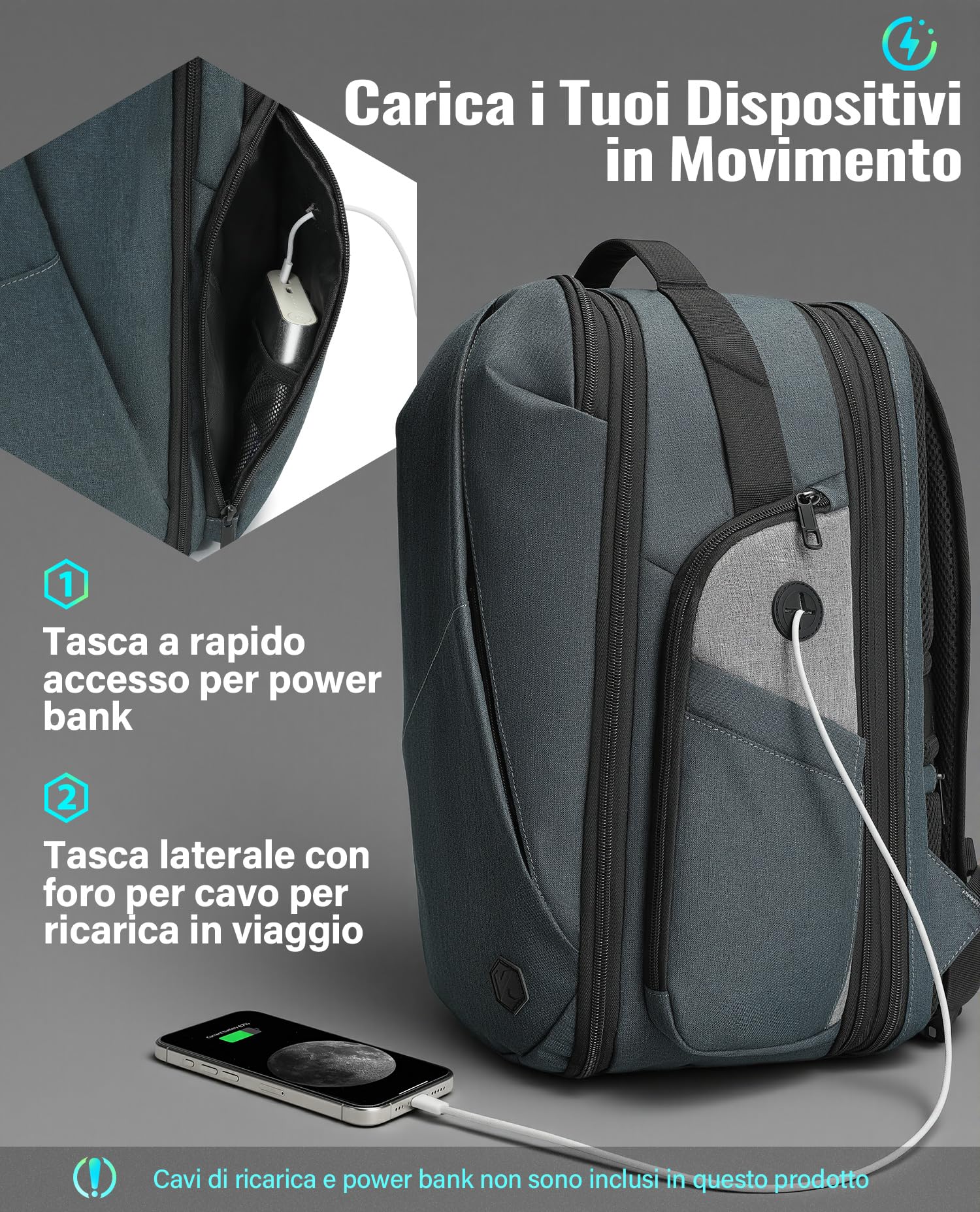 VANKEV Zaino da Viaggio Espandibile Bagaglio a Mano per EasyJet Borsa PC | 30L-38L, Grande Capacità, Zaino Leggero per PC 17 Pollici, Borsa da Viaggio Casual per Uomo e Donna, Blu Ardesia Quantistica