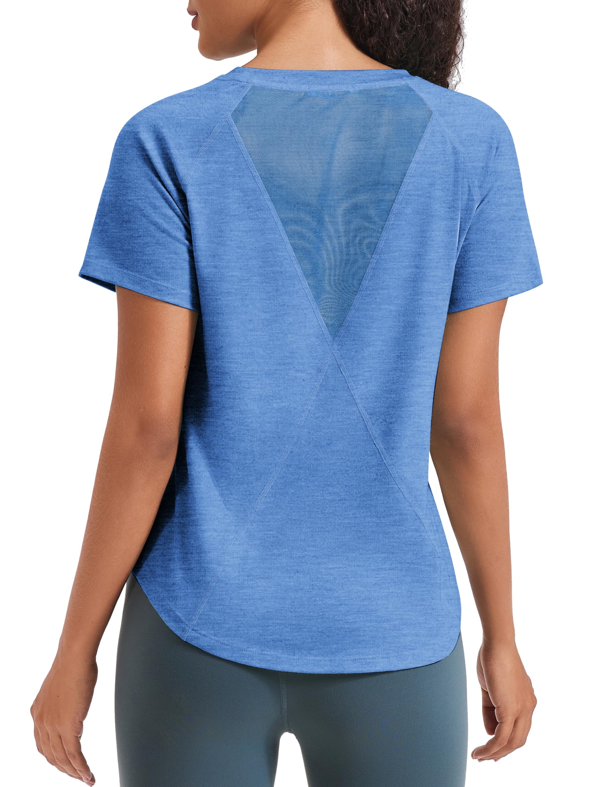 PINSPARK Sportshirt Damen Kurzarm UV-Schutz Sport T-Shirt Atmungsaktiv Netzstoff im Rücken Fintess Laufshirt Leicht Yoga Oberteile Schnelltrocknend Gym Funktionsshirts - 1