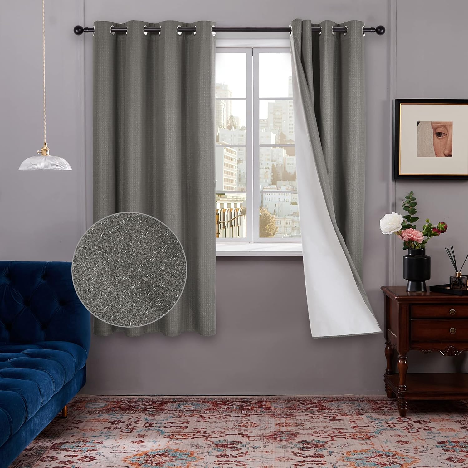 Deconovo Faux Linen Total Blackout Curtains for Bedroom with Coating