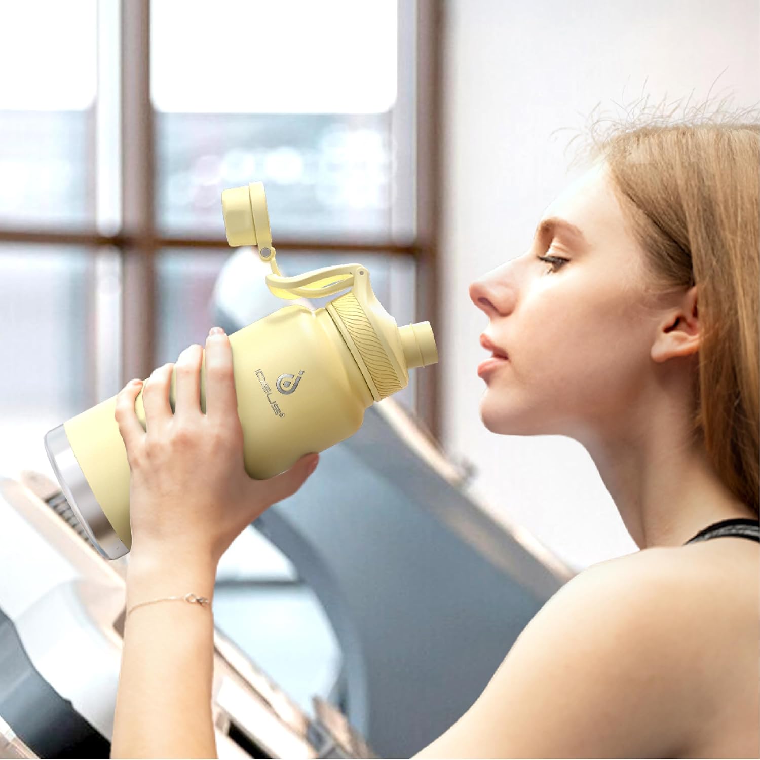 IDEUS Insulated Stainless Steel Water Bottle with 2 Leak-Proof Lids, Thermal Water Flask for Hiking Biking, 32oz, Light Yellow - Image 9