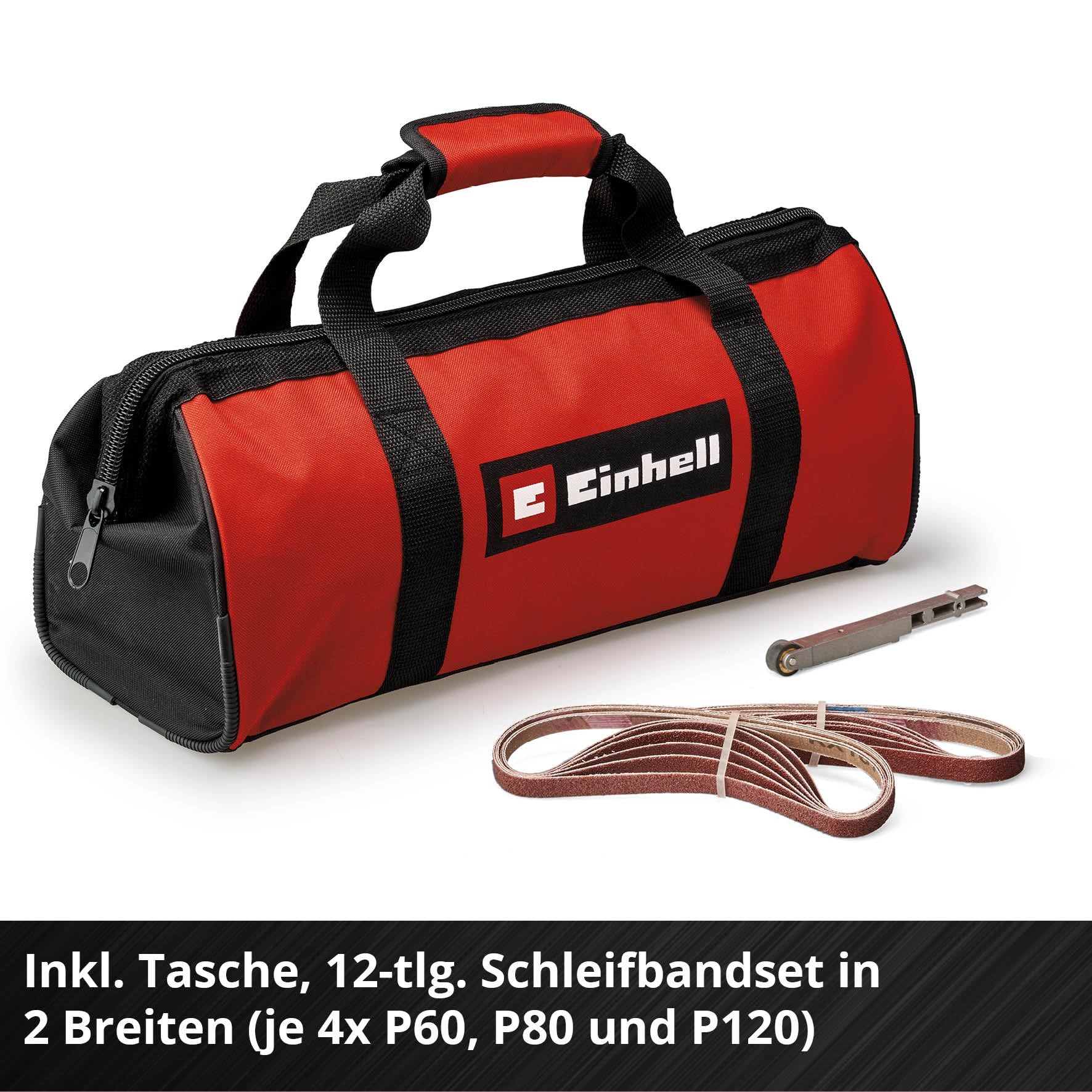 Einhell Akku-Bandfeile TE-BF 18 Li-Solo Power X-Change (18 V, Geschwindigkeit bis 1.700 m/min, 2x Schleifarme 9 mm und 13 mm, inkl. 12x Schleifbänder, ohne Akku)