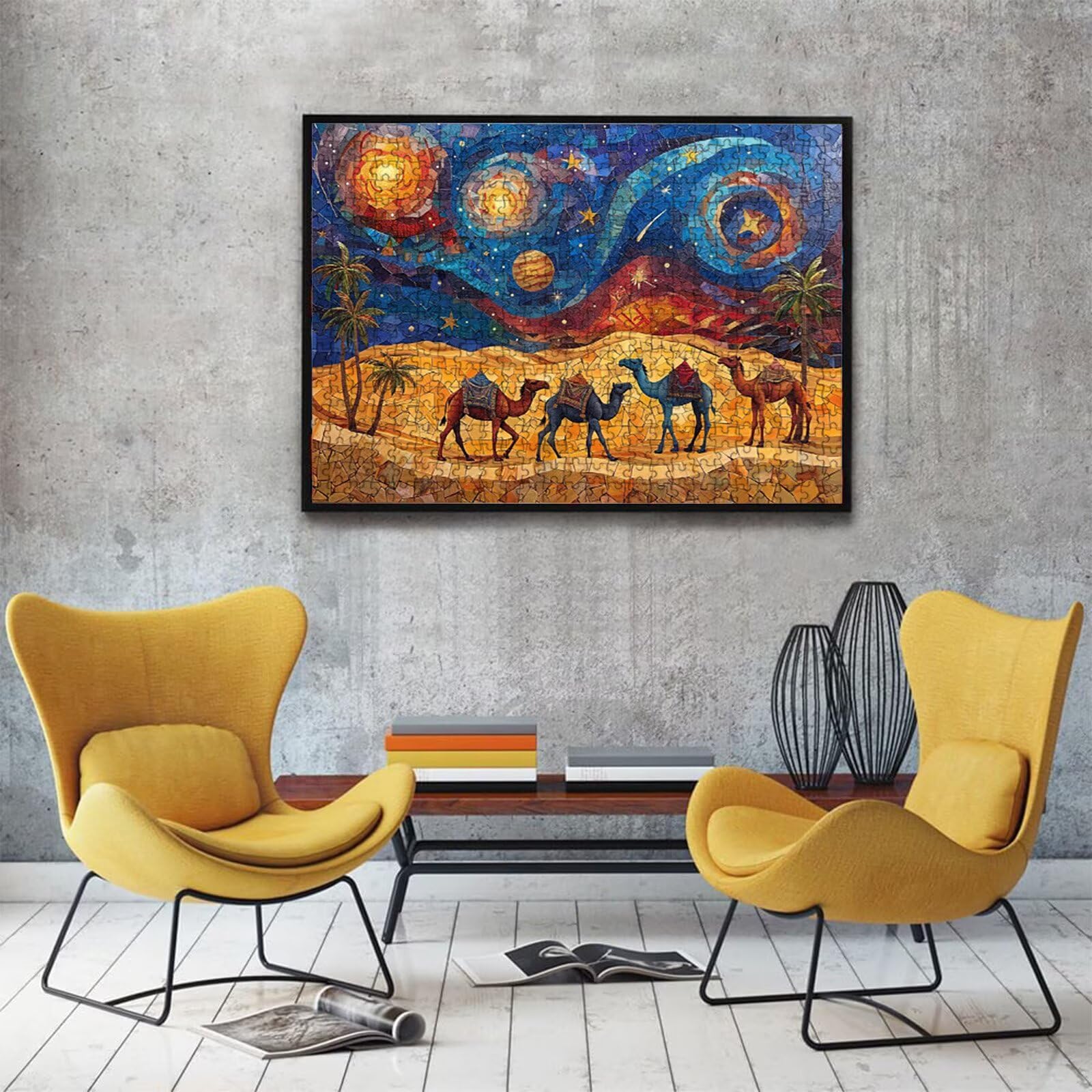 Puzzle 1000 elementów, puzzle 1000 elementów dla dorosłych, trudne puzzle, druk w wysokiej rozdzielczości i jasne kolory, abstrakcyjne drewniane puzzle wielbłąd z wykwintnym pudełkiem do pakowania W3H