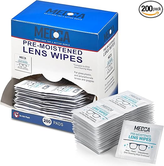 Premoistened Lens and Glass Cleaning Wipes - Portable Travel Cleaner for Glasses, Camera, Cell Phone, Smartphone, and Tablet - Disposable, Quick Drying, Streak Free - Individually Wrapped, Pack of 200