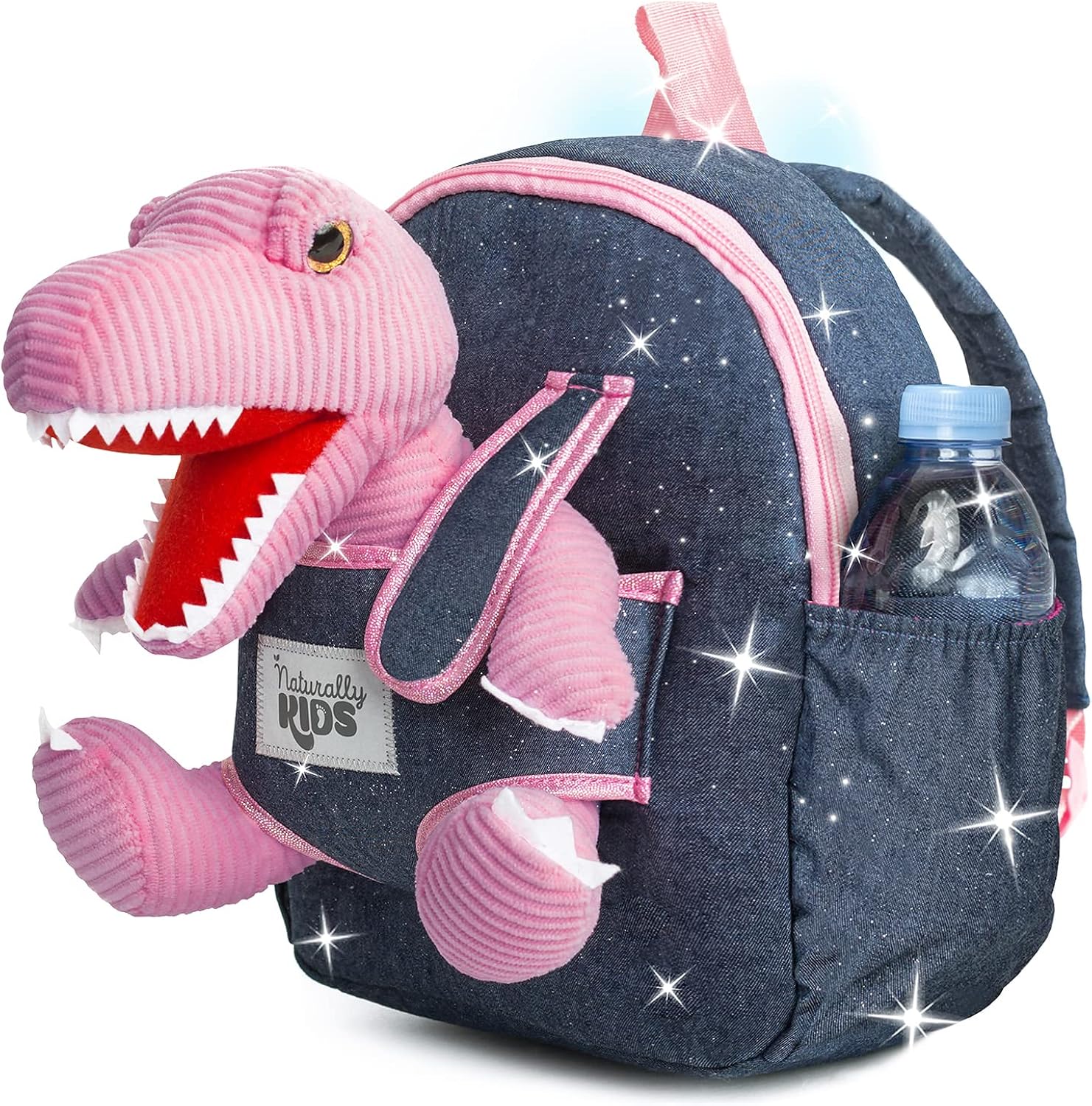 Naturally KIDS Mochila Mediana de Dinosaurio Rosa - Mochilas Infantil con Bolsillos - Juguetes de Dinosaurio para Niños de 3 a 9 años - Regalos para Niña Niño de 5 6 7 8 9 años