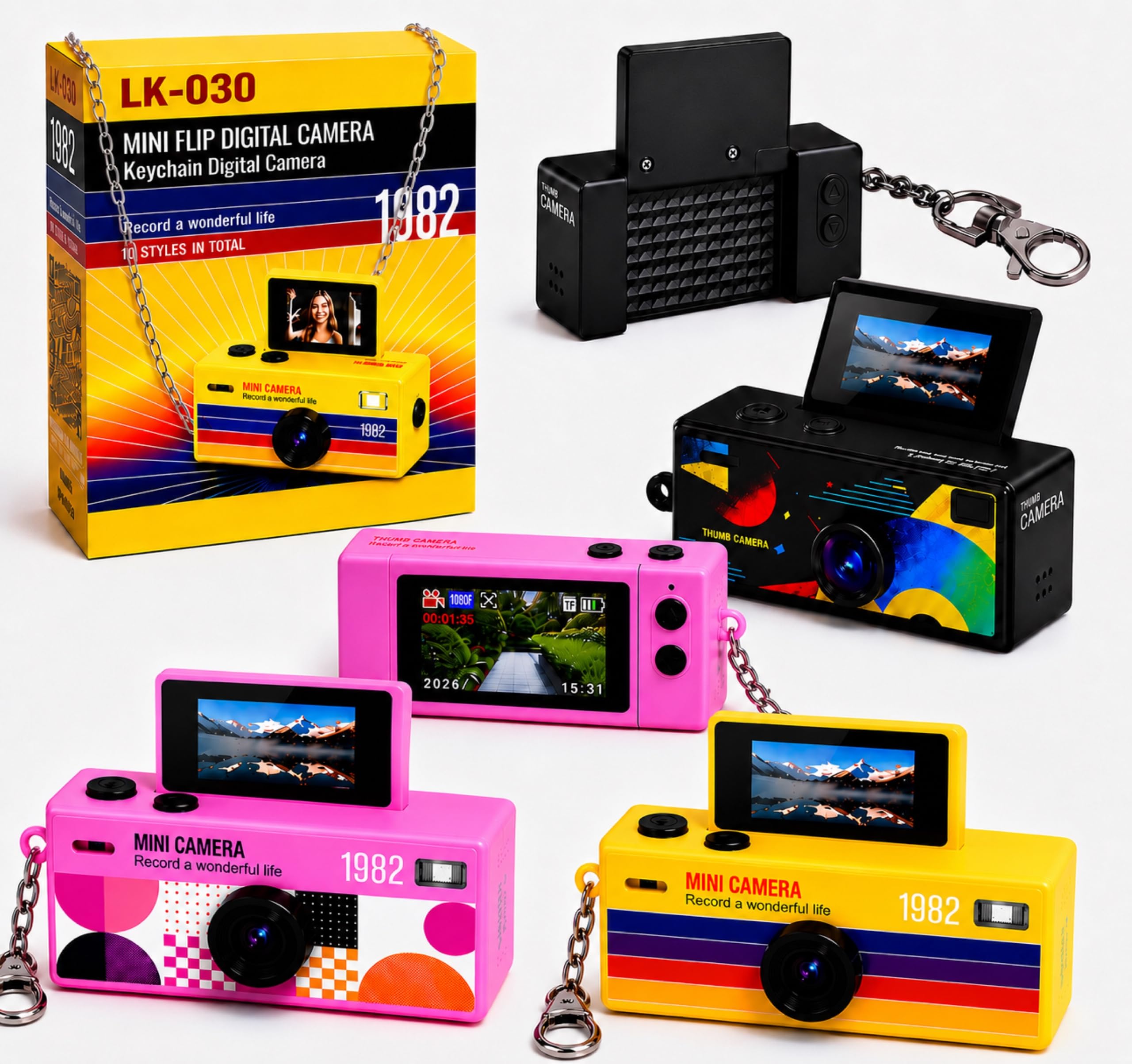 Nano Cam G6 NEW Model 2026 LK-030, Selfie Function, Mini Keychain Digitalkamera mit Flip-Up-Screen, Retro-Design,Retro Cam, bis 128GB (Lemon Yellow)