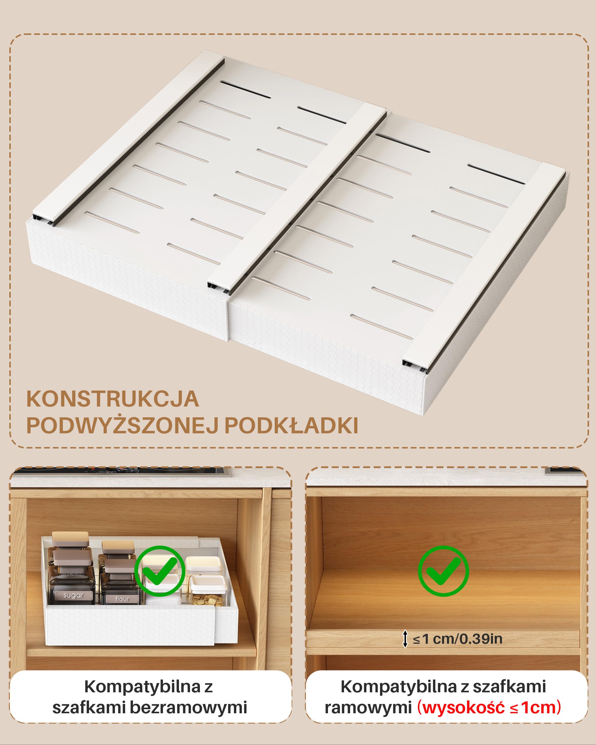 UMDONX Teleskopowa Szuflada Rozsuwana, 6 szt., Biały | Szerokość regulowana od 31,5 do 51,5 cm, Głębokość 42 cm