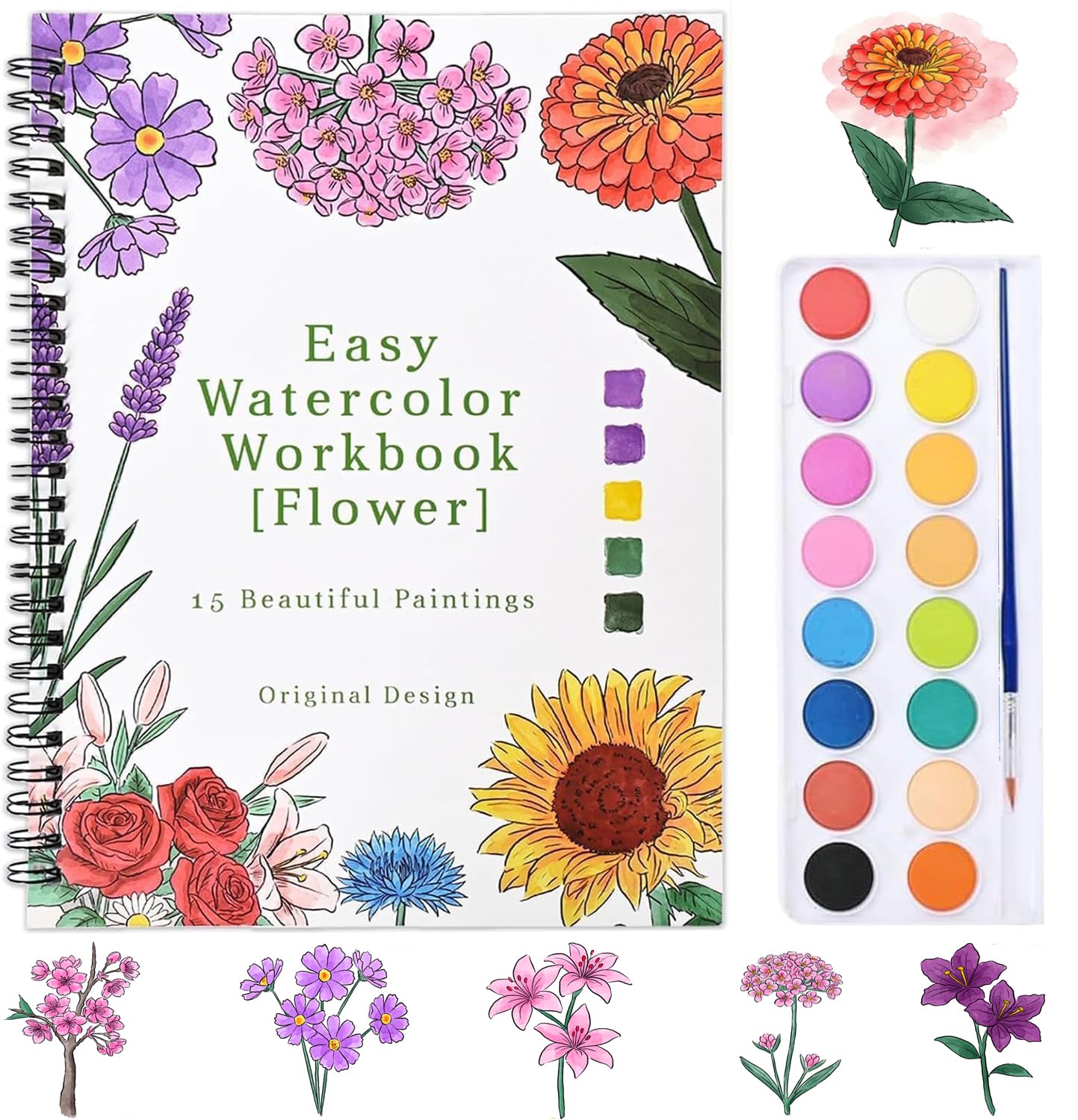 Pobuu Malbuch für Erwachsene, 60 Seiten, Mandalas, Tier- und Blumenmuster, Spiralbindung, Malbücher für Erwachsene, Entspannung, Angstlinderung, Geschenke für Frauen