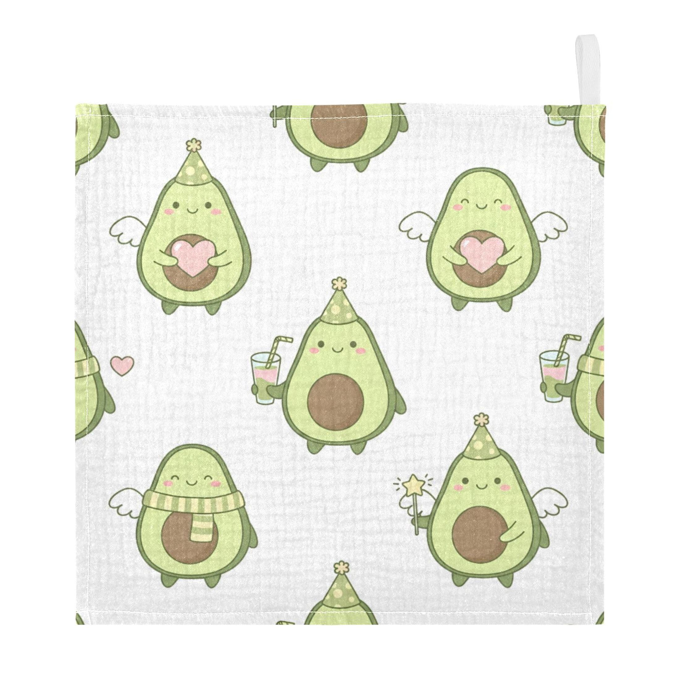 Fuauuyl Avocado Baby Muslin Washcloths Cotton Absorbent Soft Burp Cloths for Newborns Infants Toddlers, Reusable Face Towels for Sensitive Skin, 5 Pack, 12x12 in