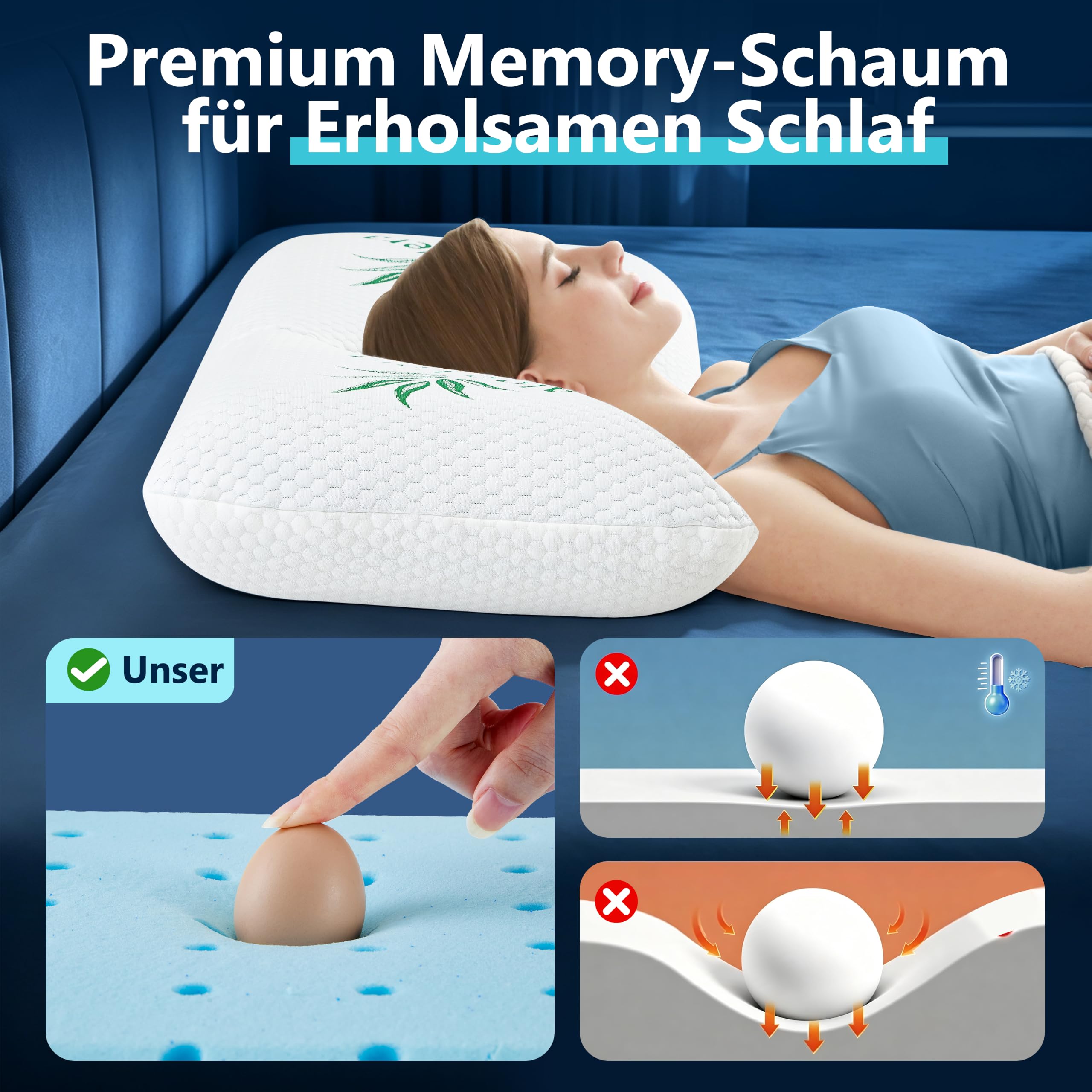 Aloe Vera Kopfkissen 40x80 Kühlendes Kopfkissen Memory Foam Kissen (Grün, 40x80, 12, 12, Zentimeter)