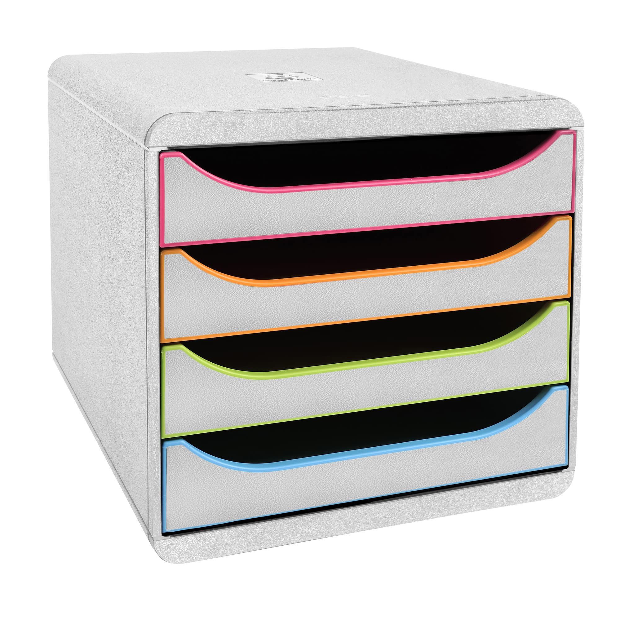 Exacompta 310913D Premium - Scatola portaoggetti con 4 cassetti per documenti DIN A4+, resistente cassettiera ad alta capacità per più spazio sulla scrivania Big Box Black Office Harlekin, colore