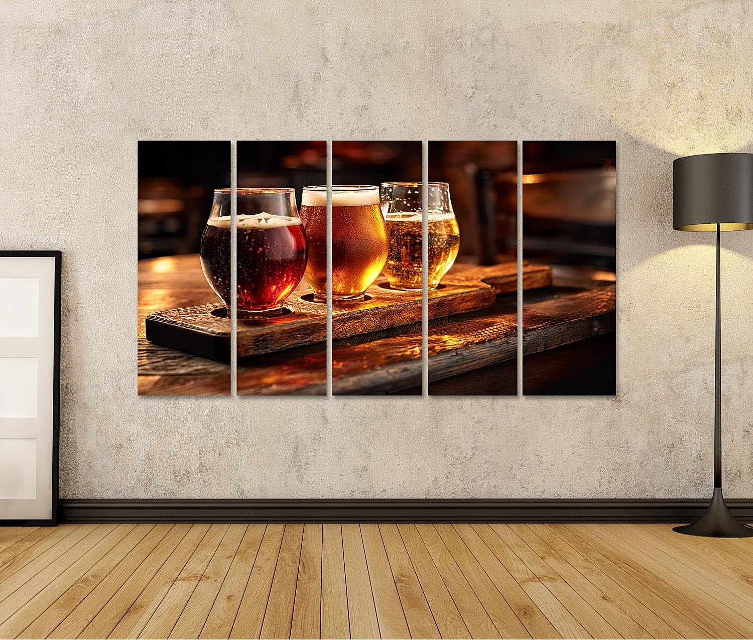 islandburner Quadro su tela accogliente birra artigianale degustazione murale per cucina e bar – perfetto per gli amanti della birra – 5 pezzi XXL